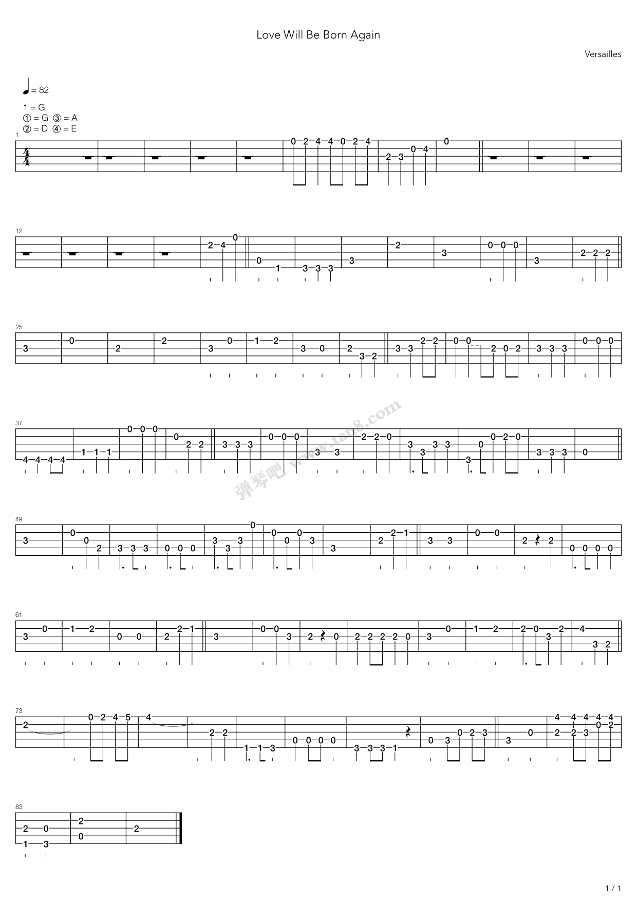 吉他谱 >>《love will be born again》,versailles