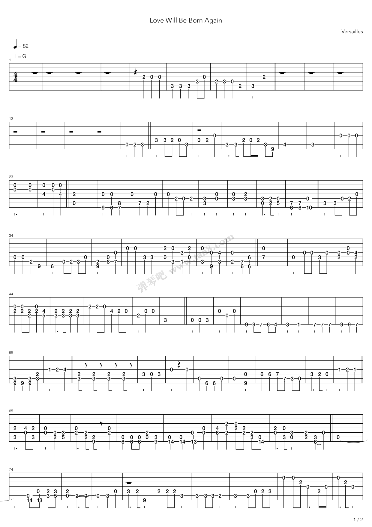 吉他谱 >>《love will be born again》,versailles