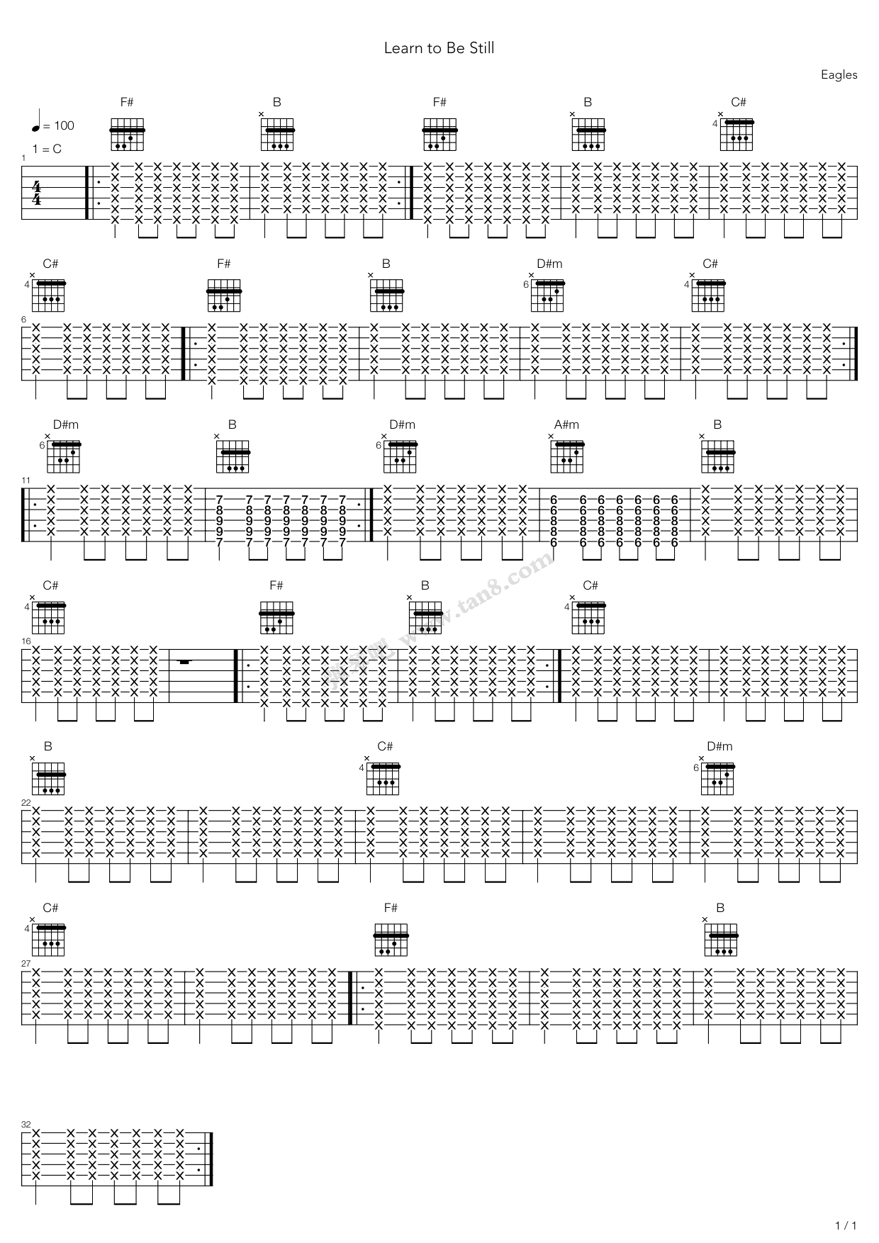 《learn to be still》,eagles(六线谱 吉他谱吉他谱 第1页