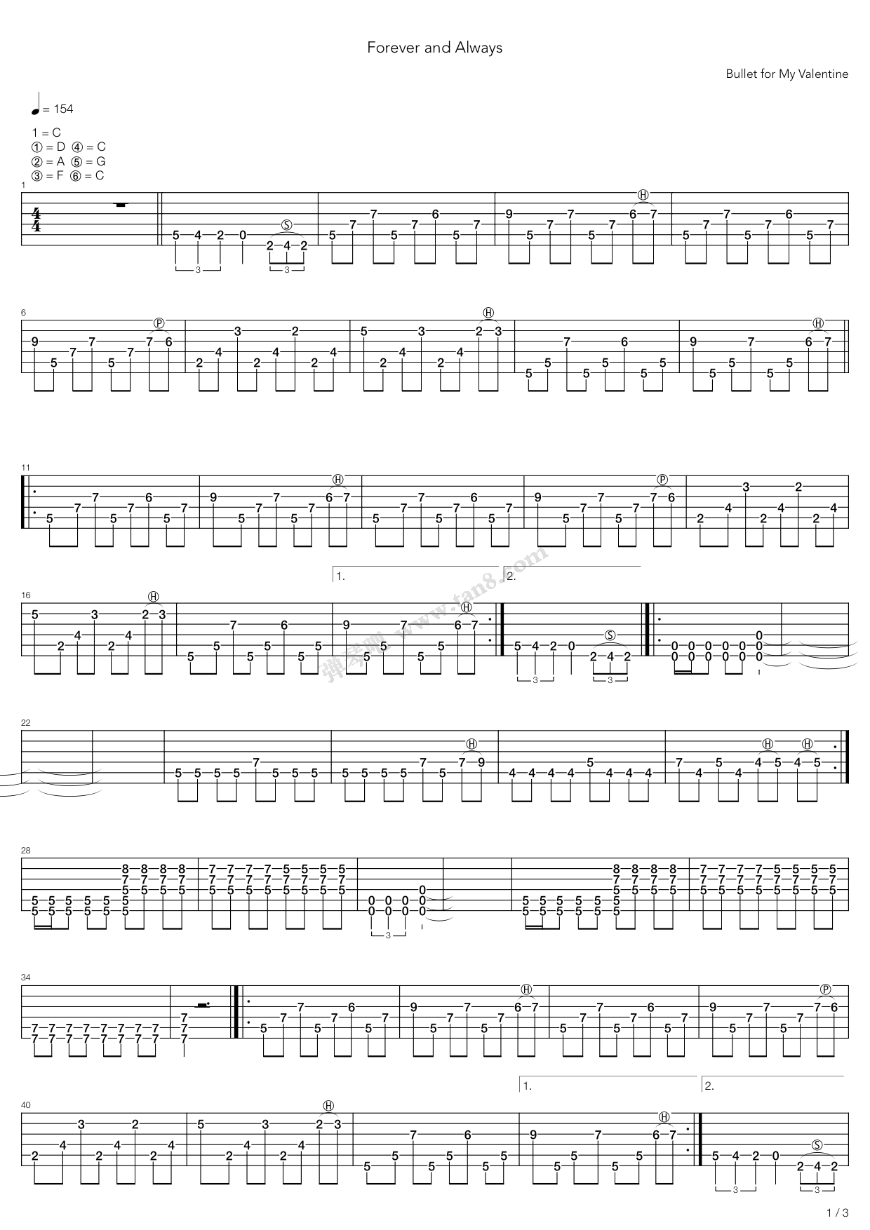 吉他谱 >> 儿歌 >> bullet for my valentine >>forever and alwa