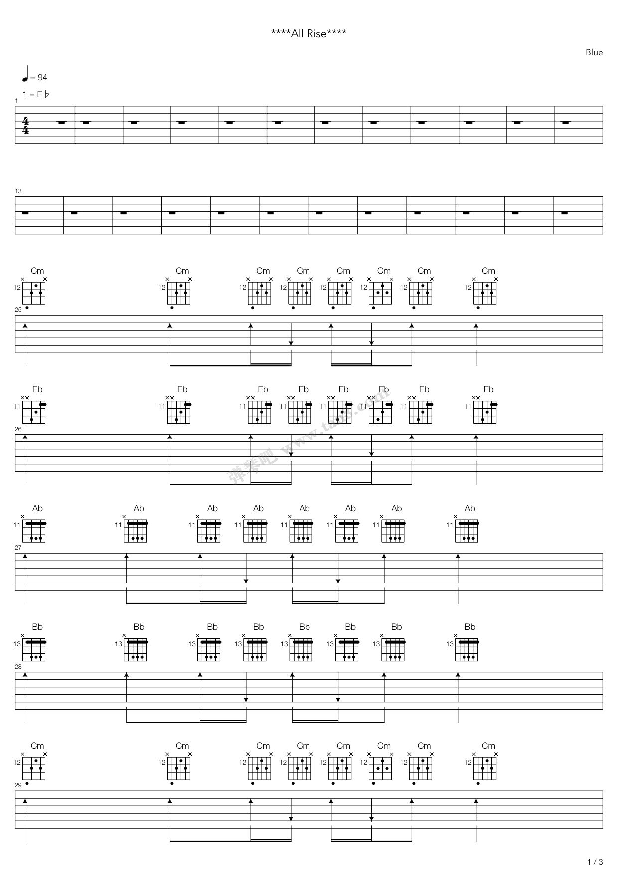 《all rise》,blue(六线谱 吉他谱吉他谱 第16页