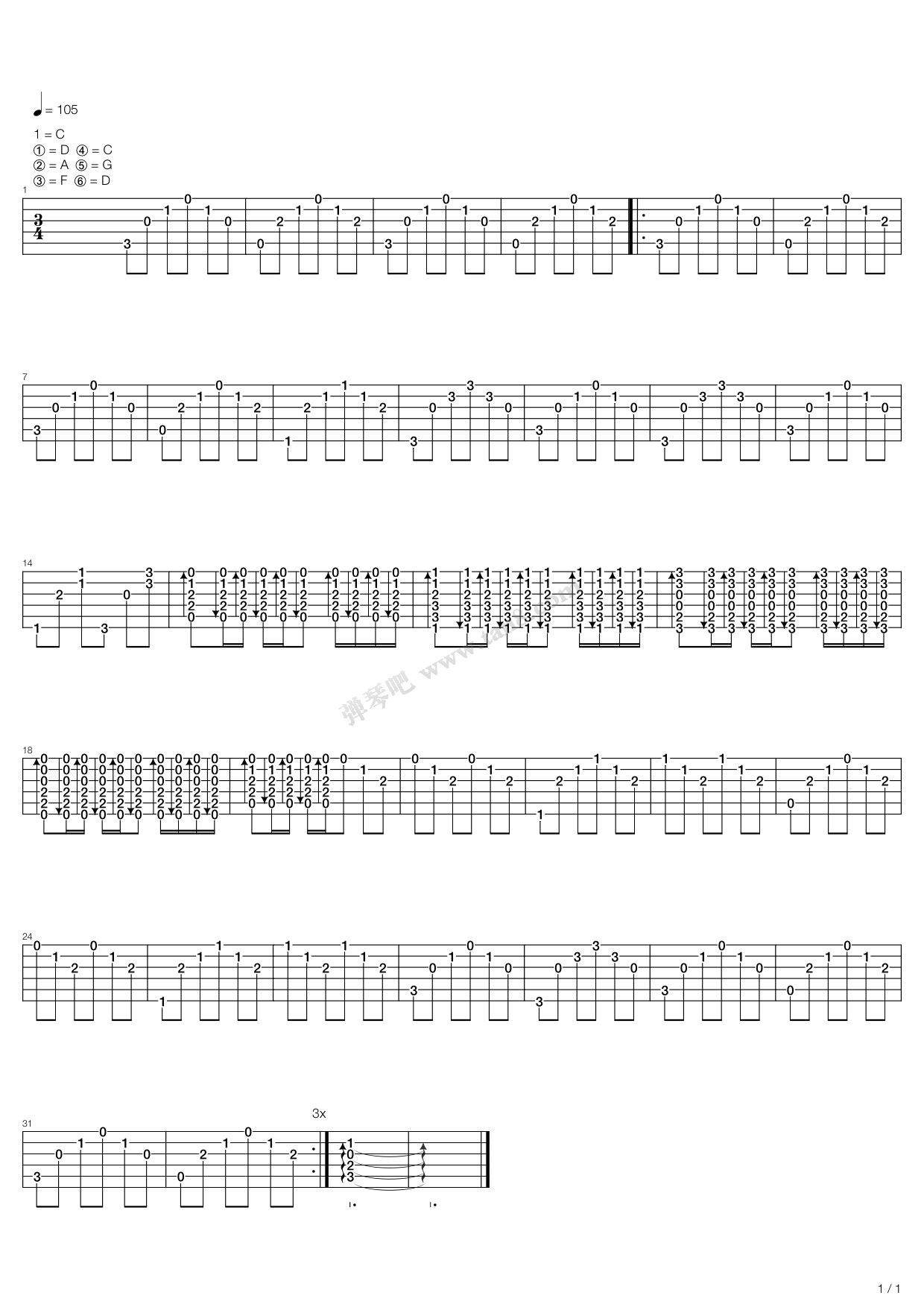 《hallelujah》,雅-miyavi-(六线谱 吉他谱吉他谱 第1页