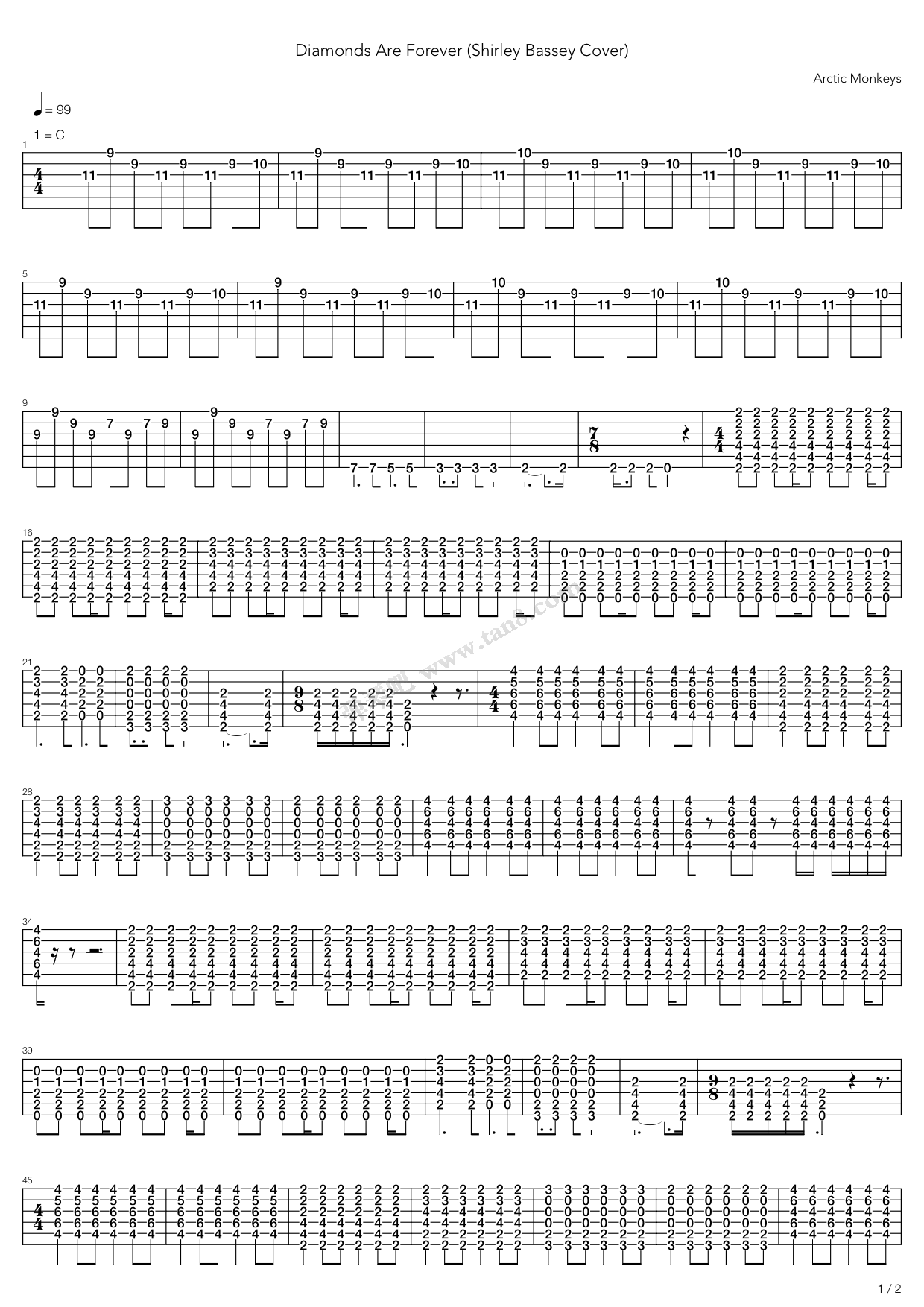 《diamonds are forever,arctic monkeys(六线谱 吉他谱吉他谱 第1