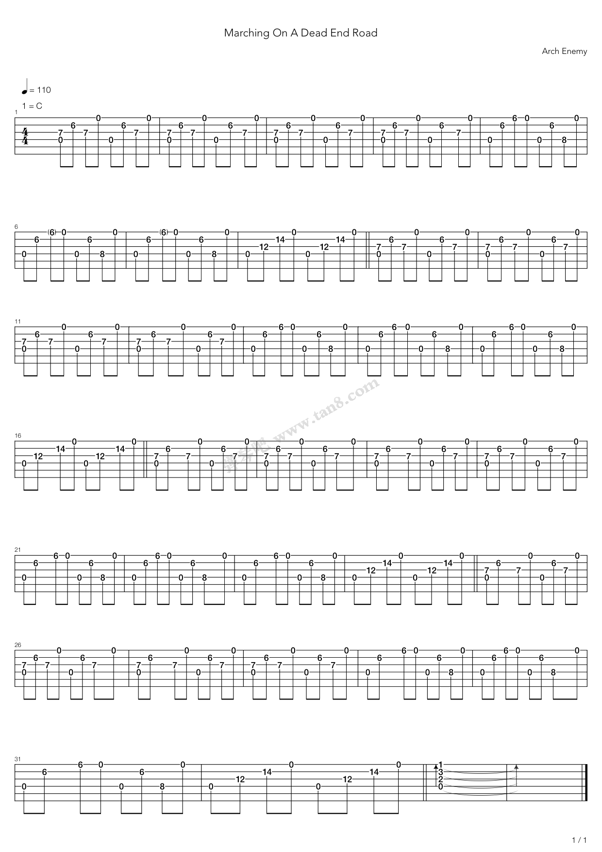 《marching on a dead end road》,arch enemy(六线谱 吉他谱吉他谱