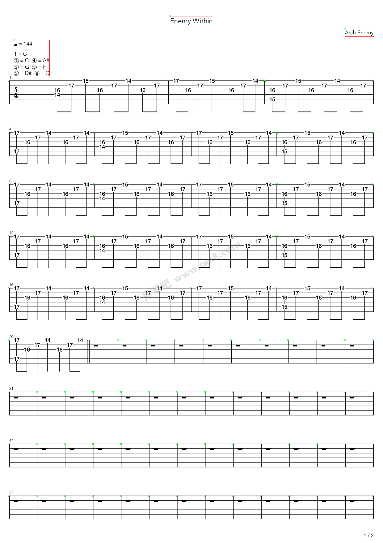 《enemy within》,arch enemy(六线谱 吉他谱吉他谱 第16页