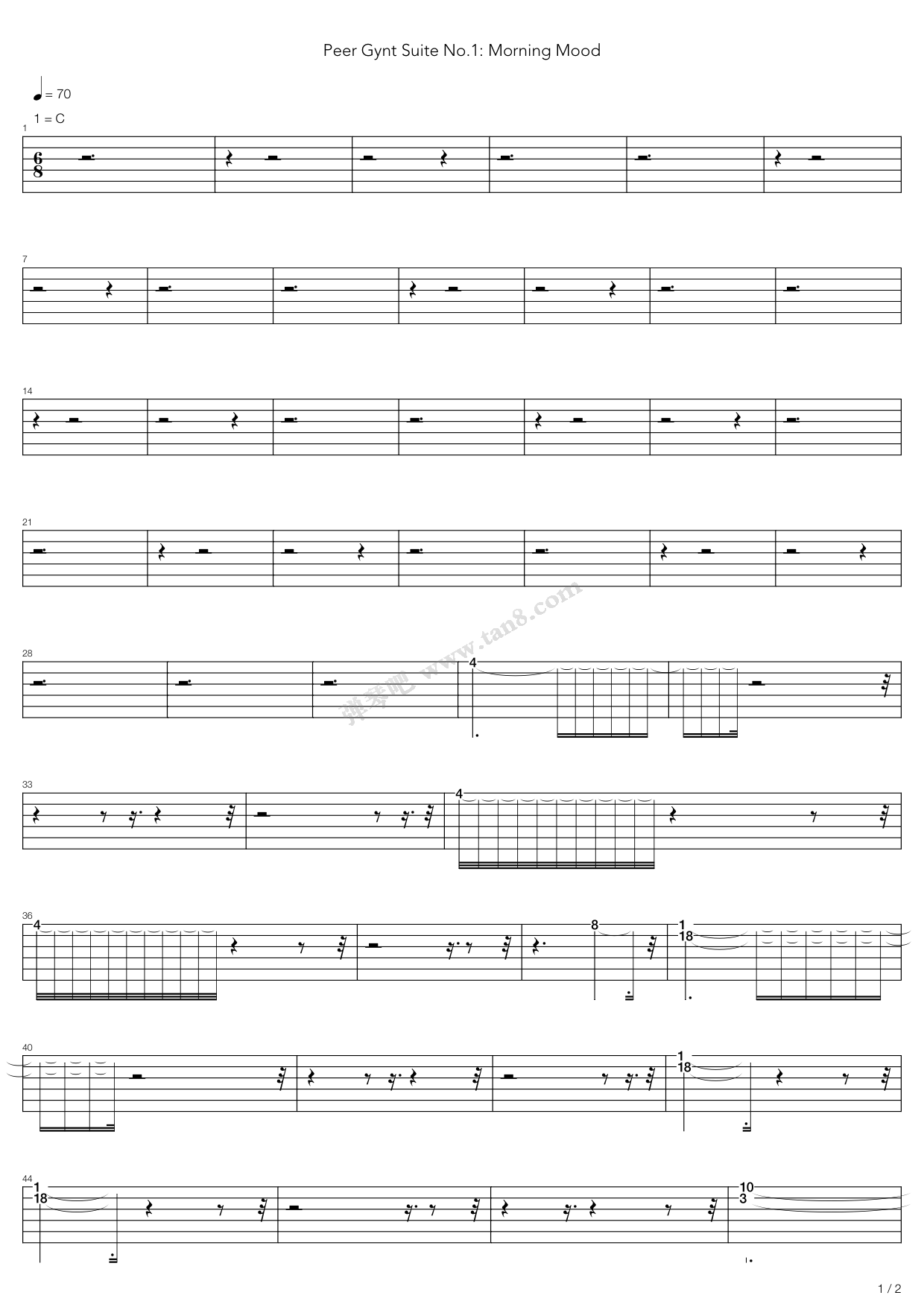 《佩尔金特曲组 - morning mood》,edvard grieg(六线谱 吉他谱吉他谱