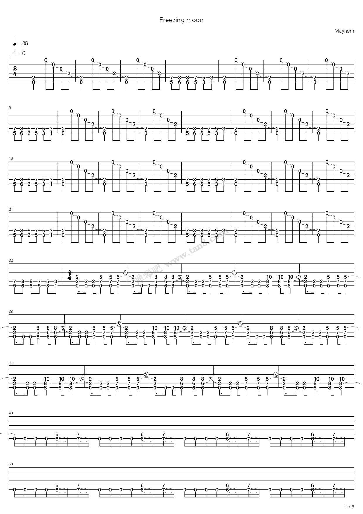 《freezing moon,mayhem(六线谱 吉他谱吉他谱 第1页