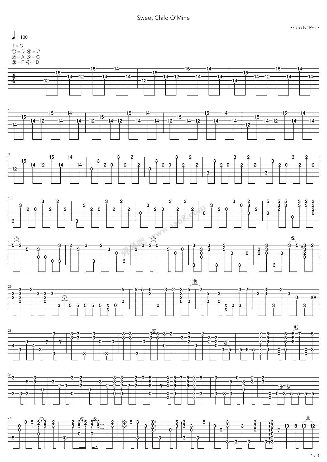 《sweet child omine》,igor presnyakov(六线谱 吉他谱吉他谱 第1页
