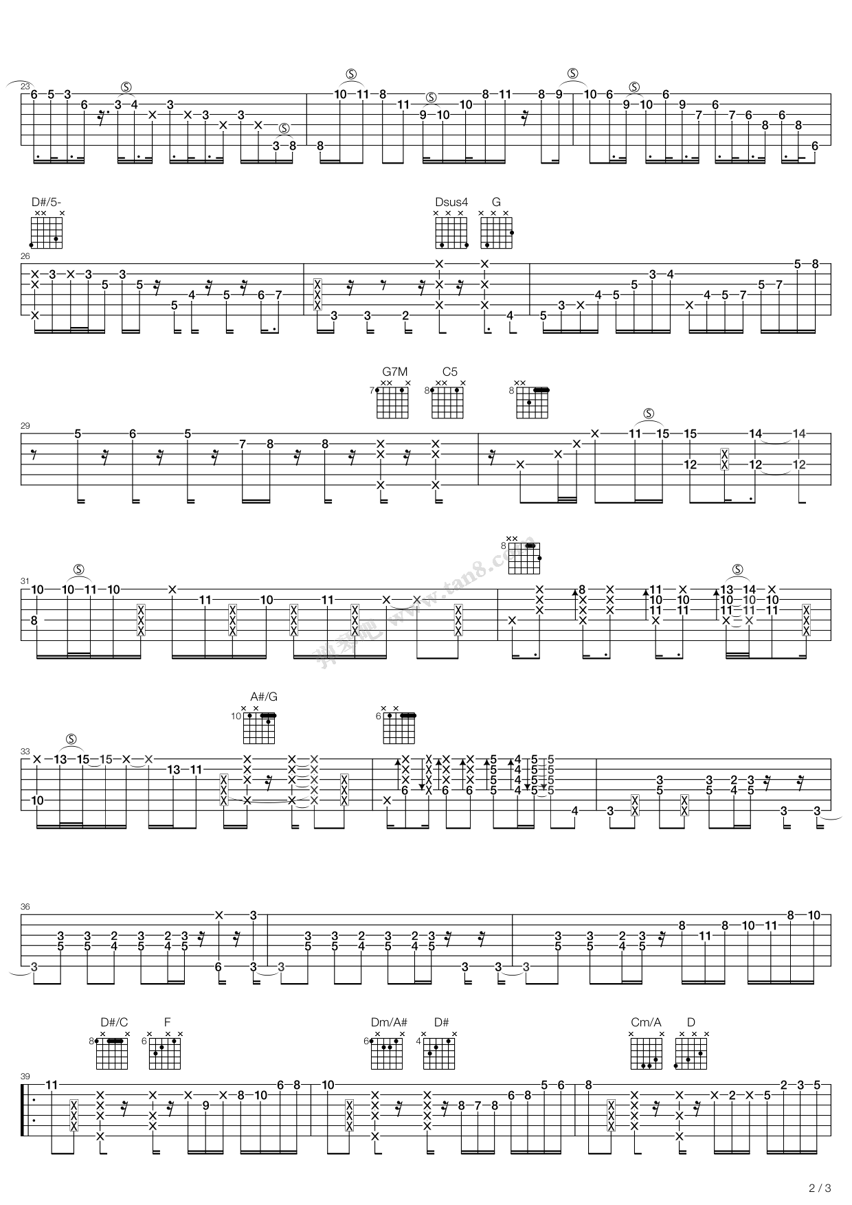 《autumn leaves》,伍伍慧(六线谱 吉他谱吉他谱 第2页