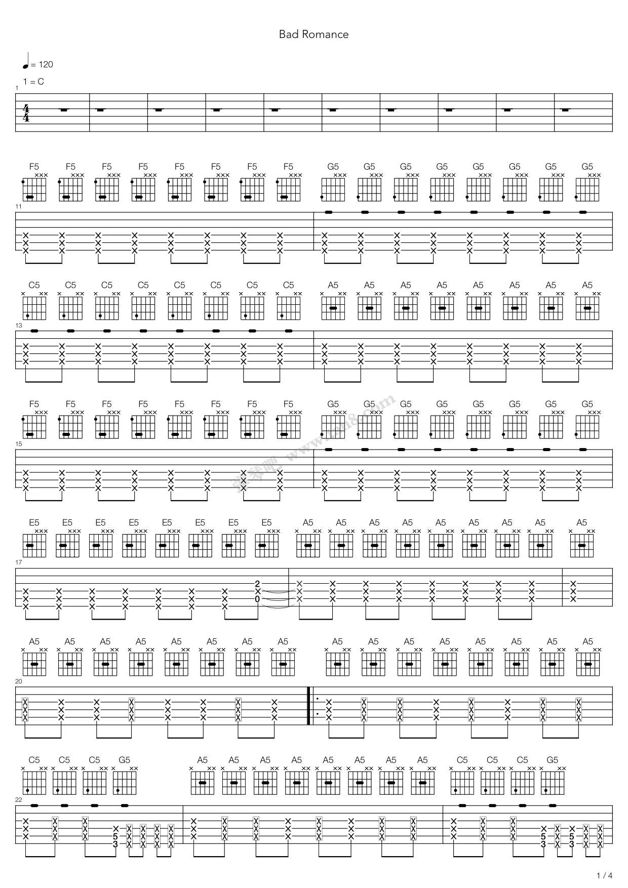 《bad romance》,lady gaga(六线谱 吉他谱吉他谱 第5页