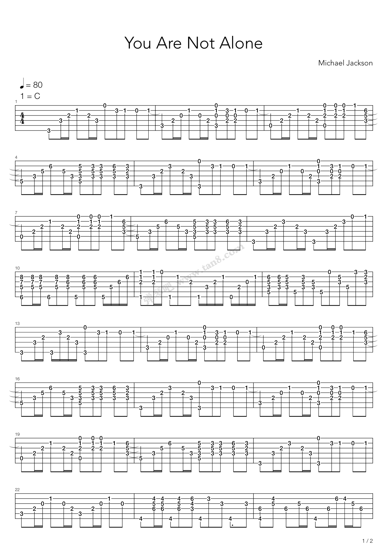 《you are not alone》,michael jackson(六线谱 吉他谱吉他谱 第1页