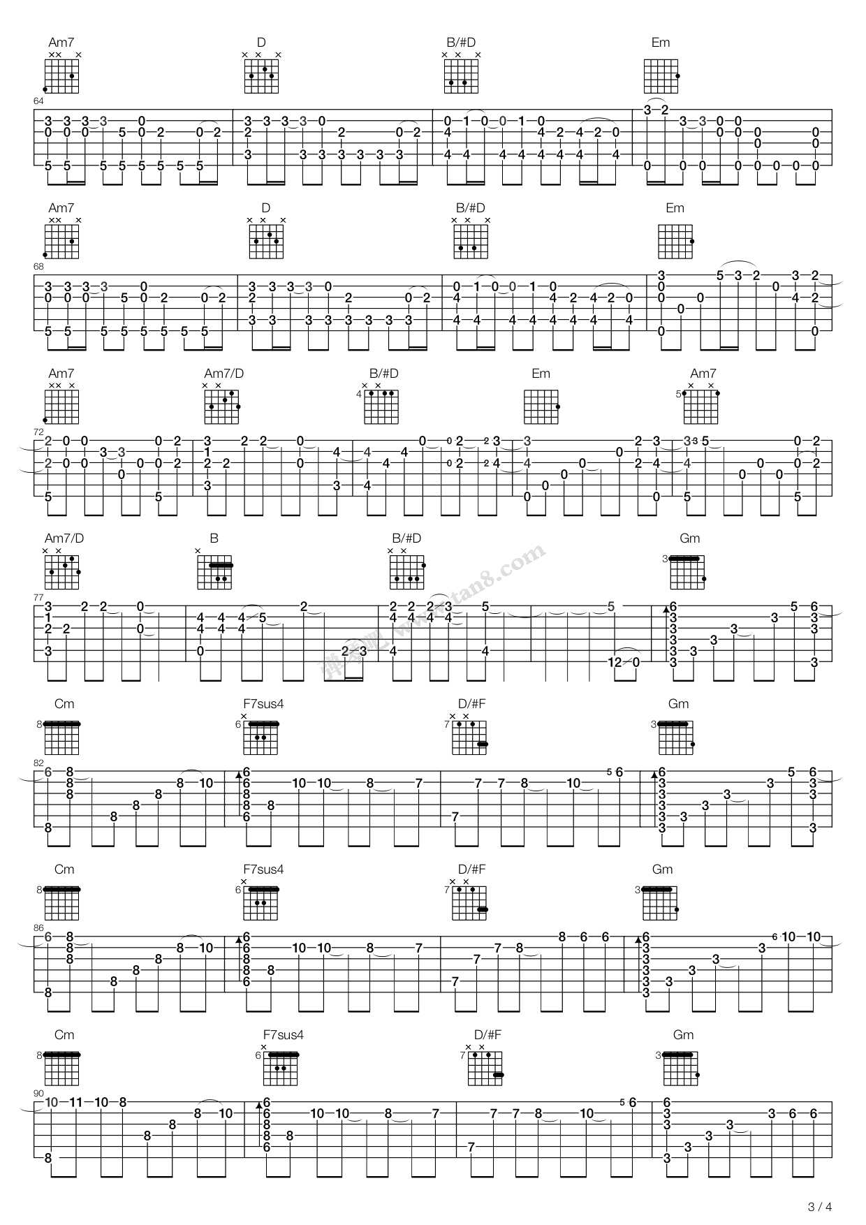 《melody》,陶喆(六线谱 吉他谱吉他谱 第3页