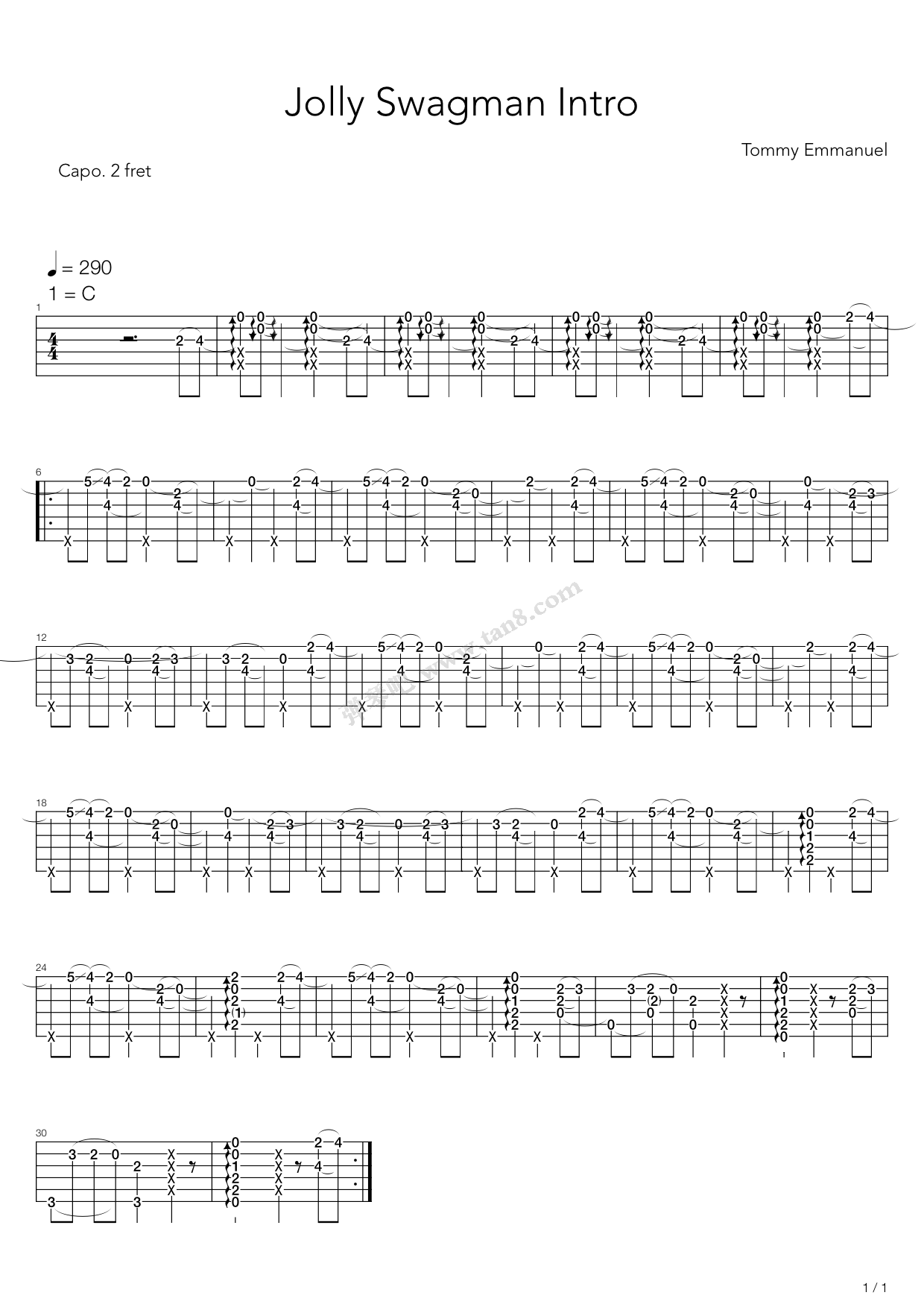 《jolly swagman intro》,tommy emmanuel(六线谱 吉他谱吉他谱 第1页