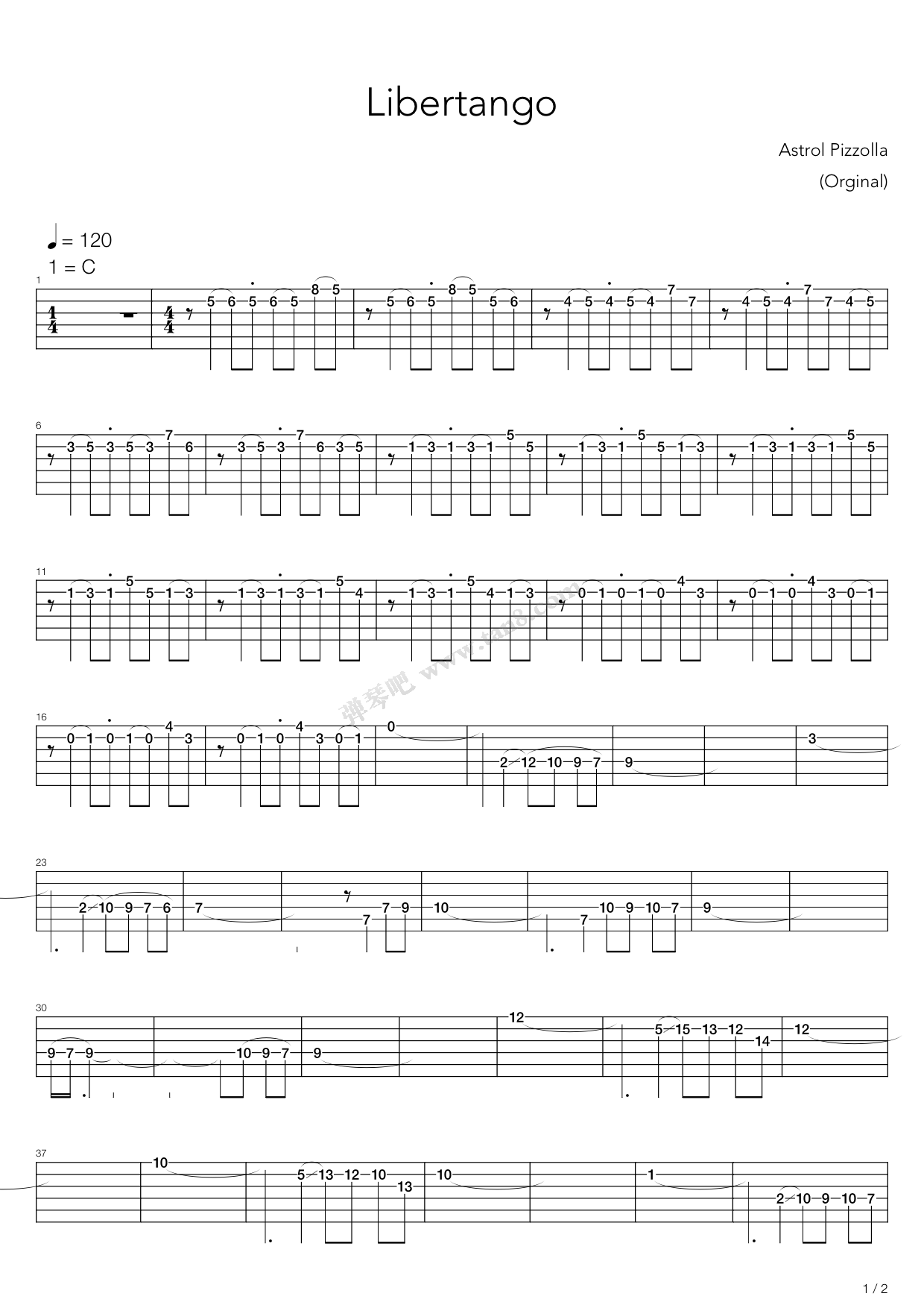《libertango(自由探戈)》,astor piazzolla(六线谱 吉他谱吉他谱 第3
