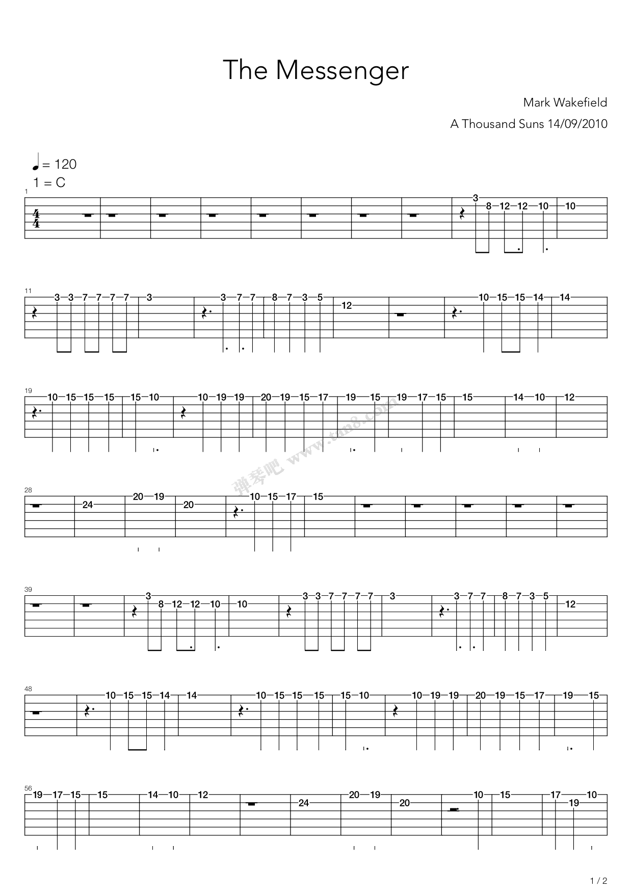 《the messenger》,linkin park(六线谱 吉他谱吉他谱 第1页