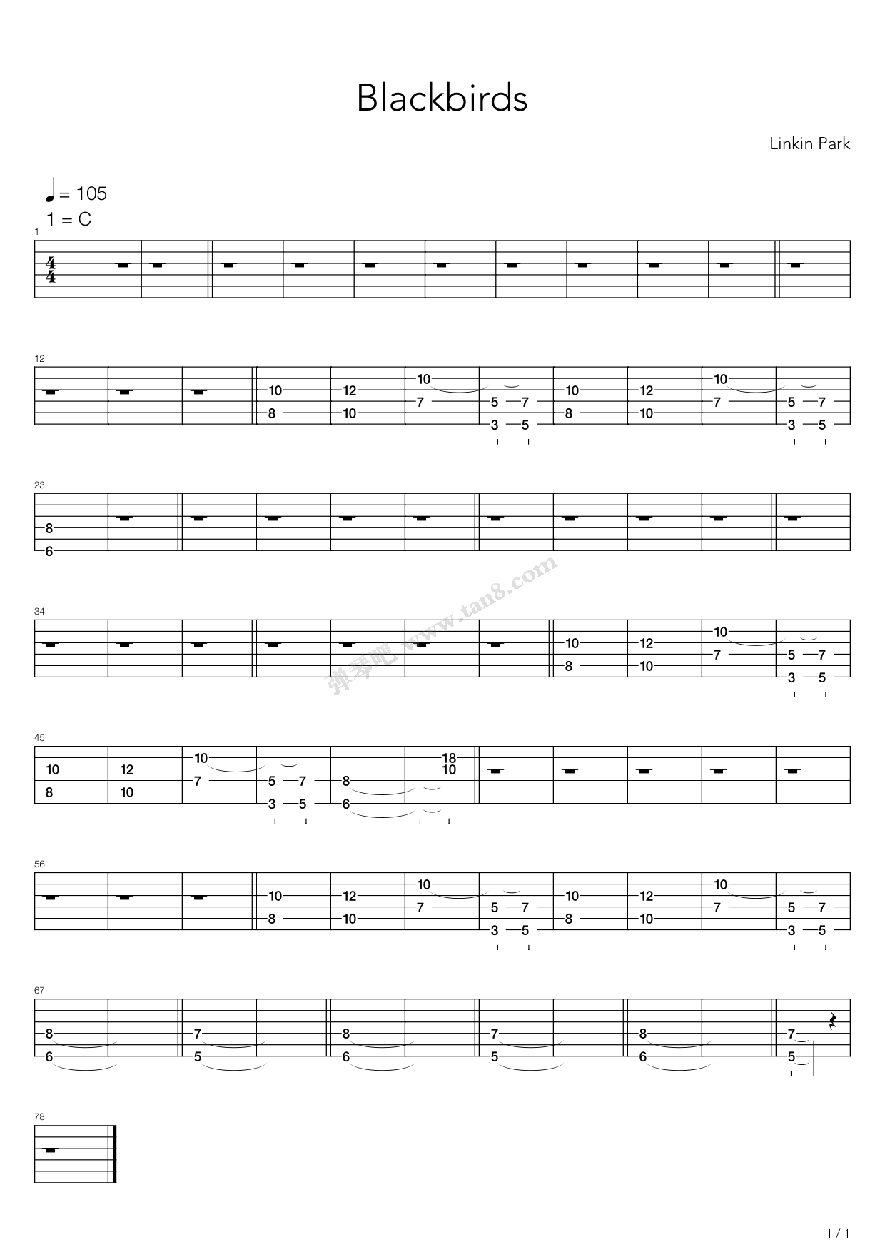 《blackbirds》,linkin park(六线谱 吉他谱吉他谱 第5页