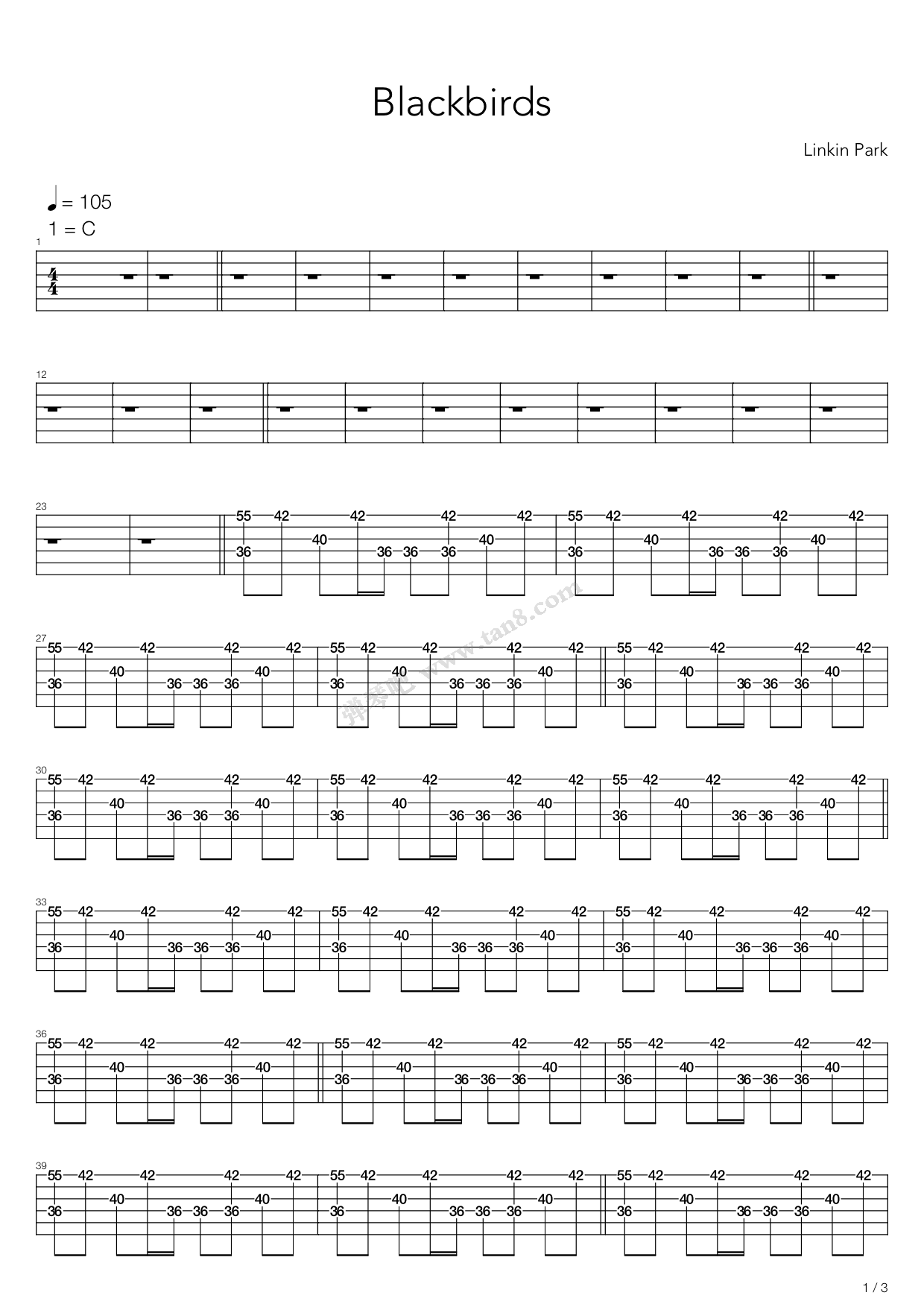 《blackbirds》,linkin park(六线谱 吉他谱吉他谱 第8页