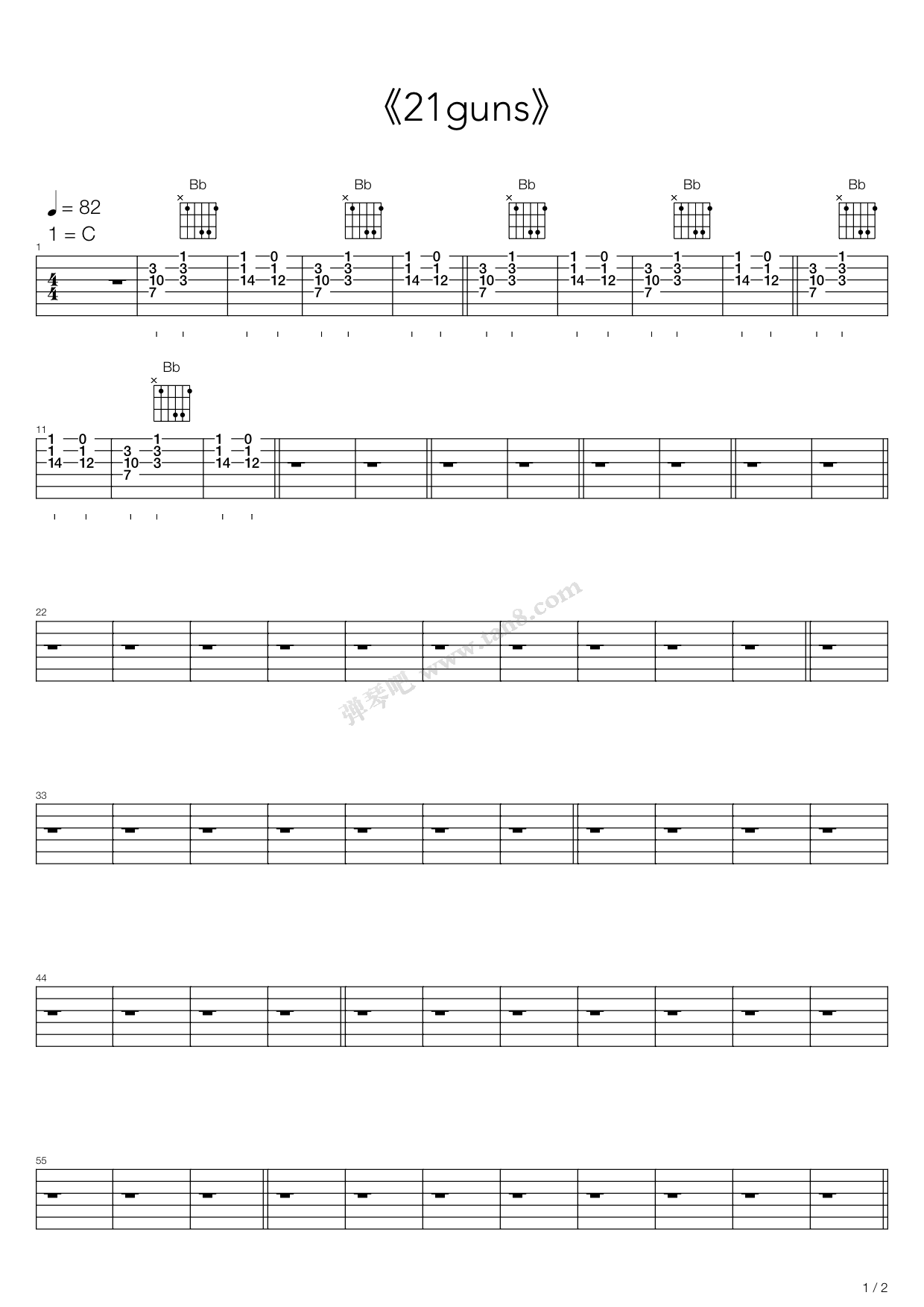 《21 guns》,green day(六线谱 吉他谱吉他谱 第17页