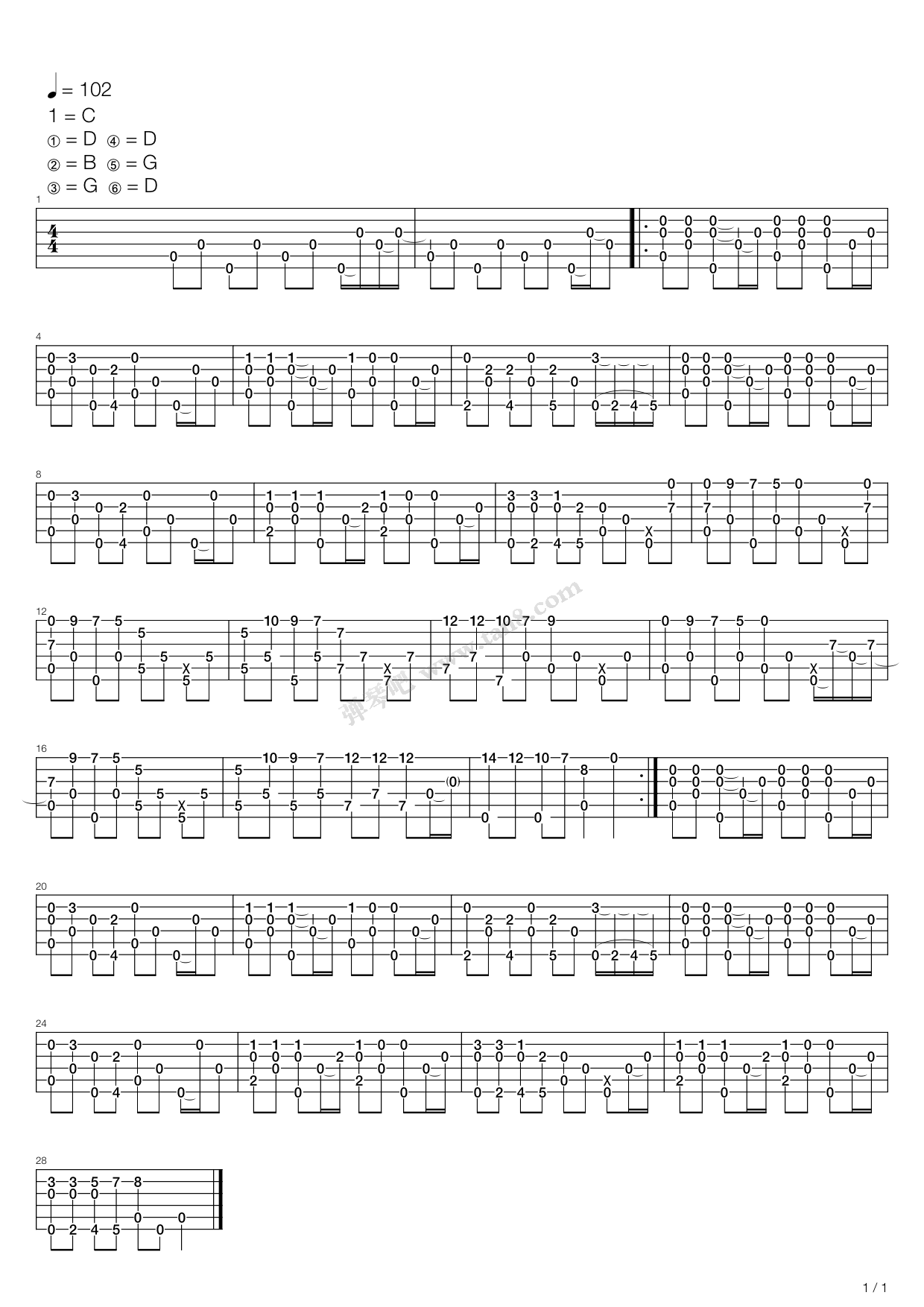 《圣诞歌 铃儿响叮当(jingle bells)》,群星(六线谱 吉他谱吉他谱 第1