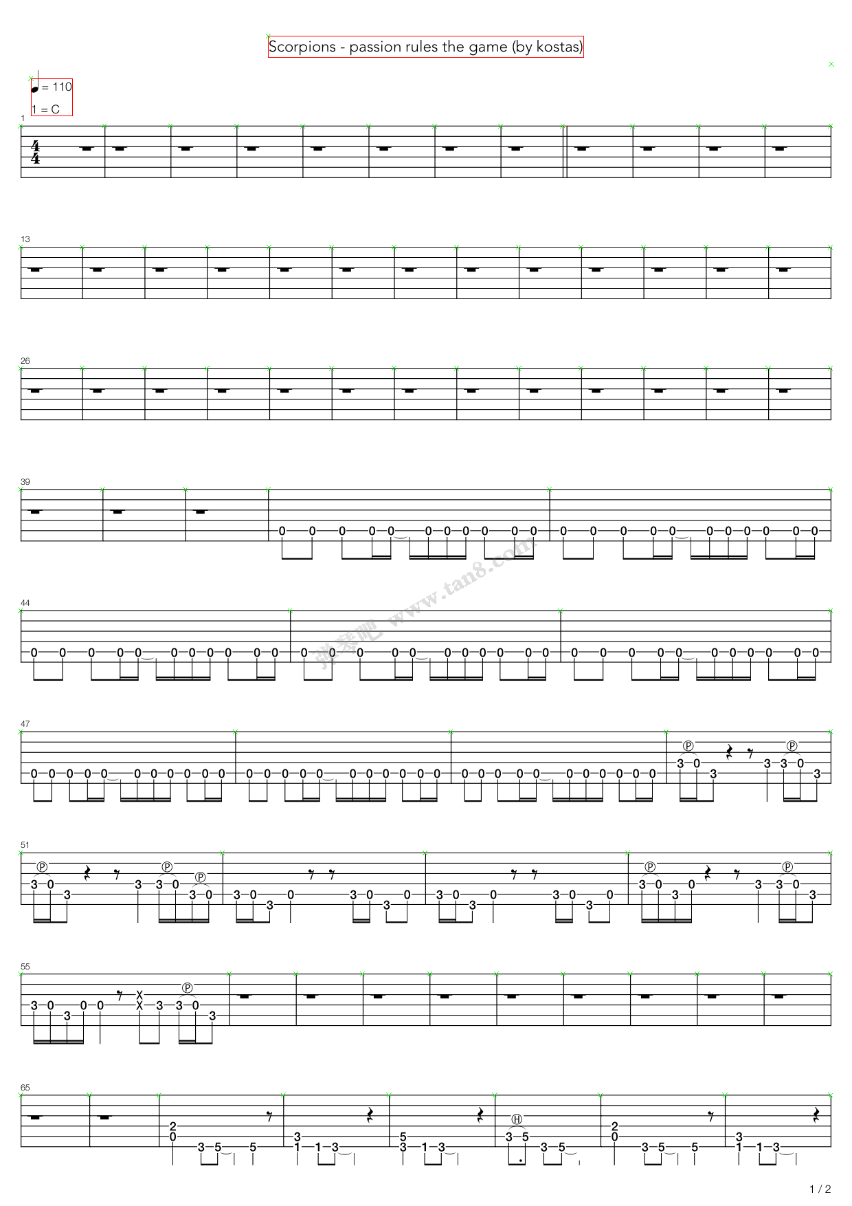 吉他谱 >>《passion rules the game》,scorpions