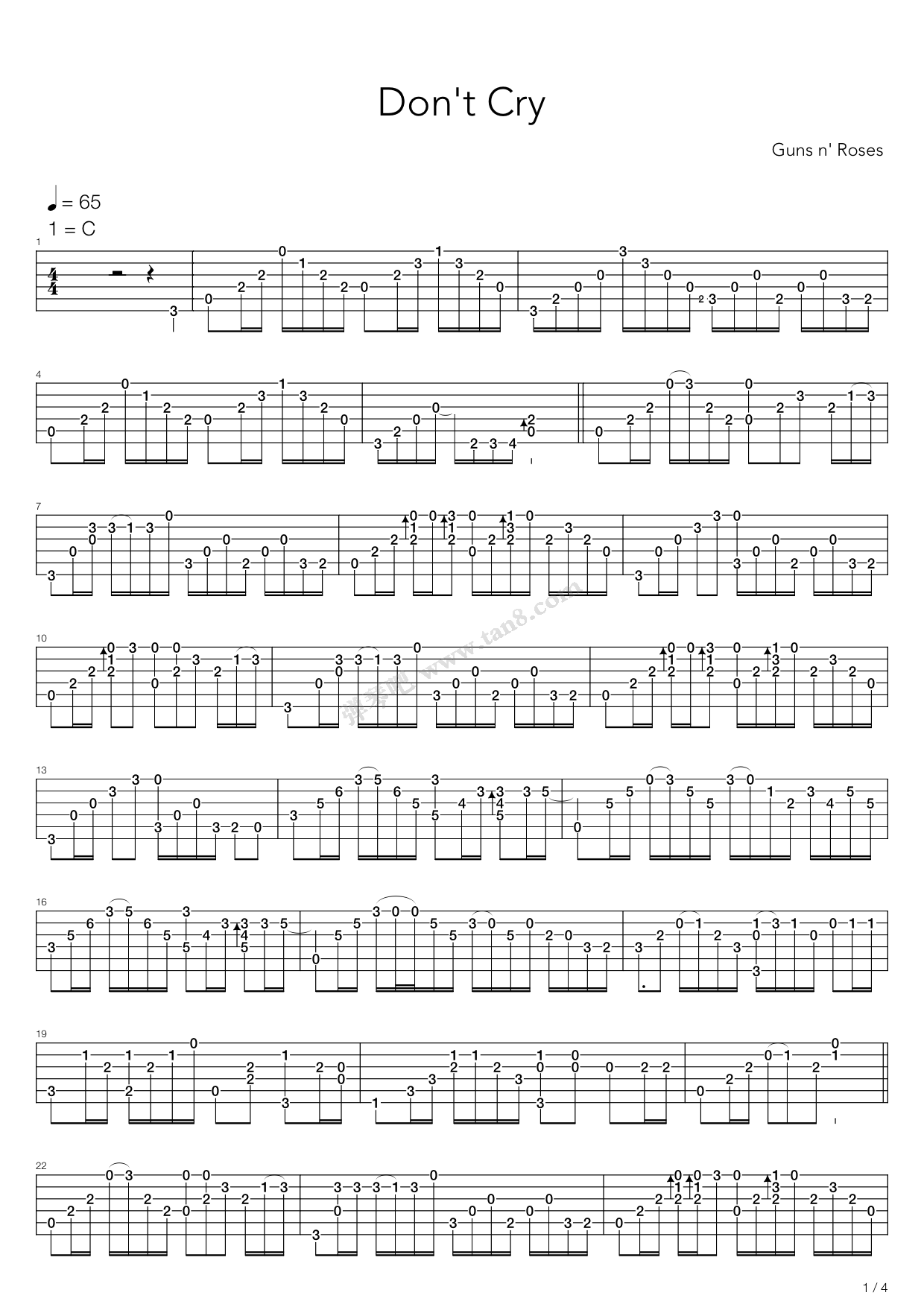 《don"t cry》,guns n roses(六线谱 吉他谱吉他谱 第1页