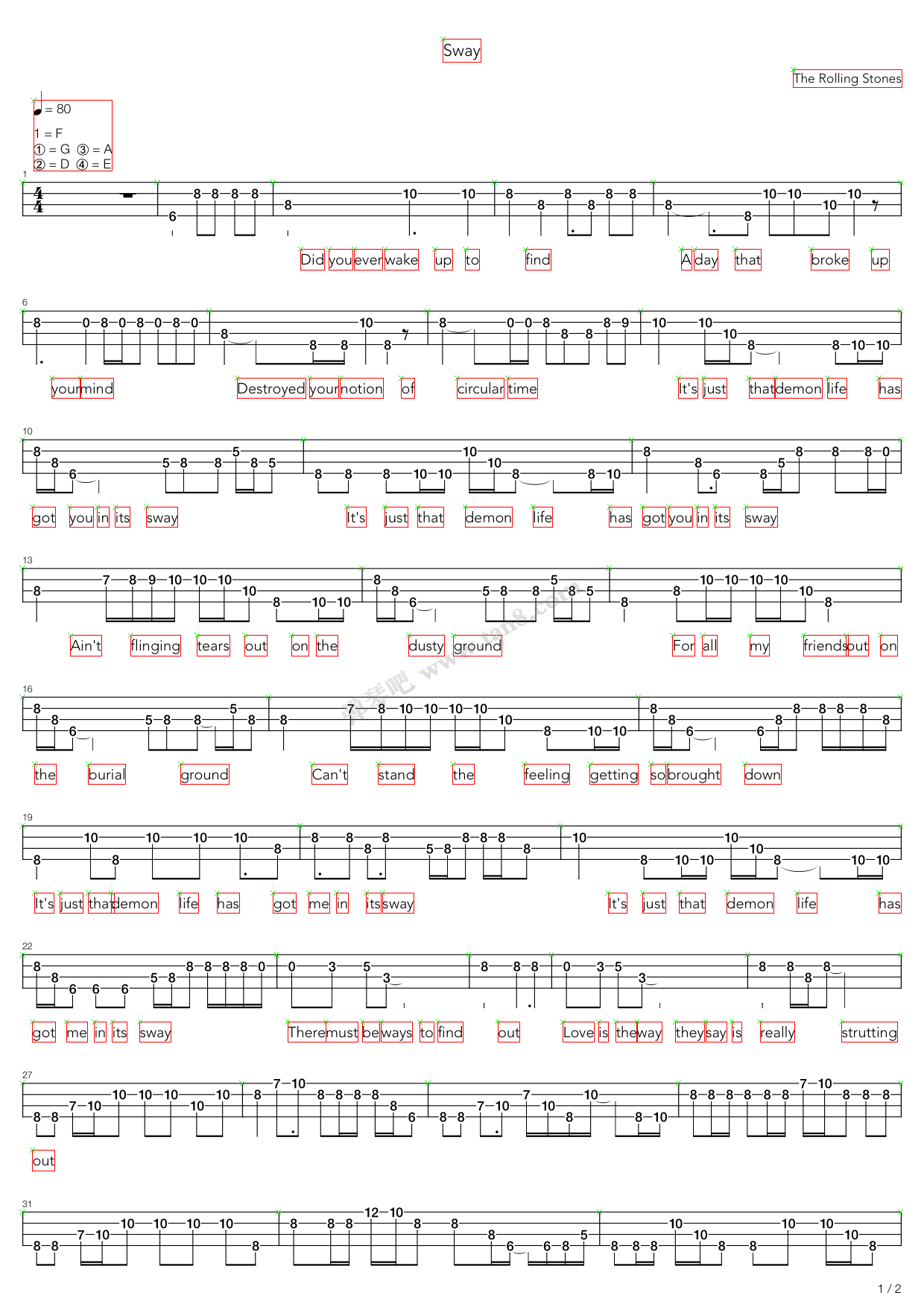 《sway,the rolling stones(六线谱 吉他谱吉他谱 第9页