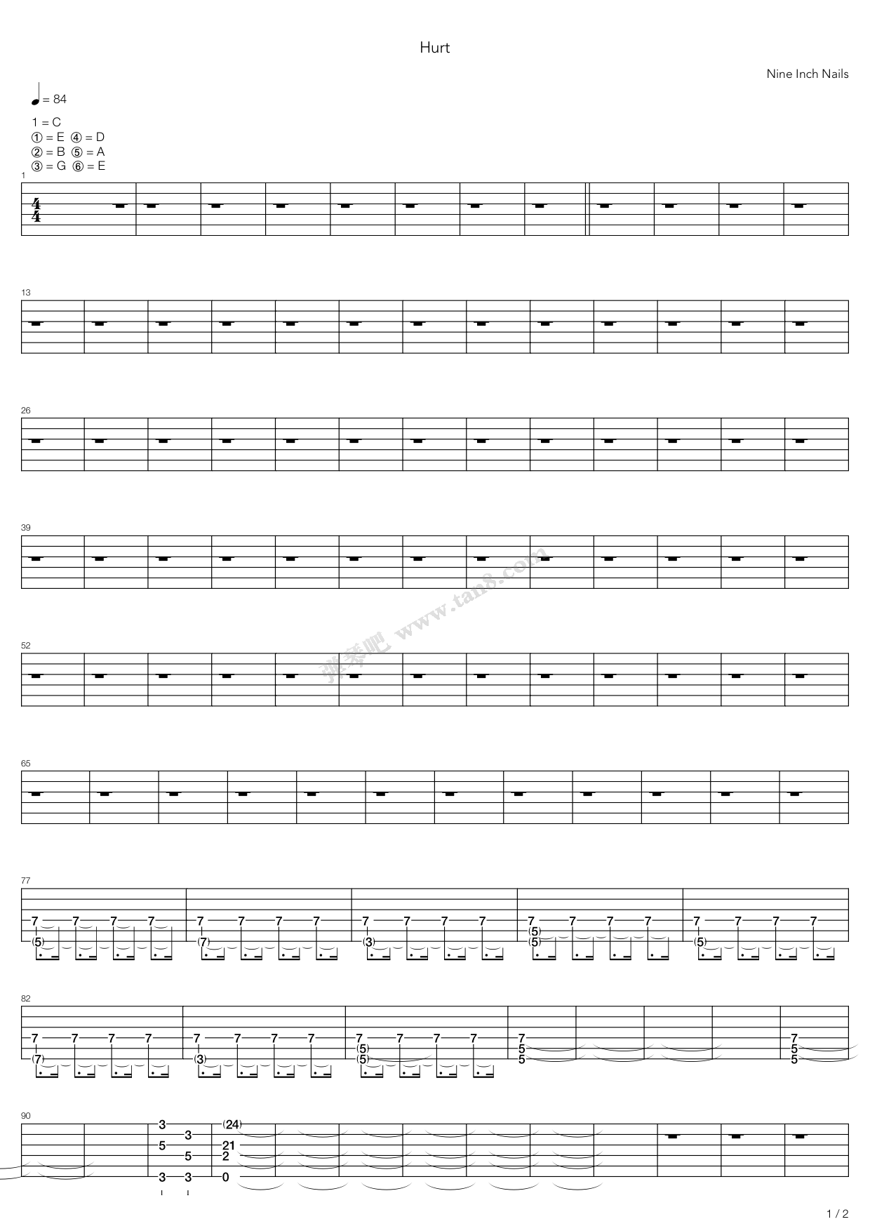 《hurt》,nine inch nails(六线谱 吉他谱吉他谱 第11页