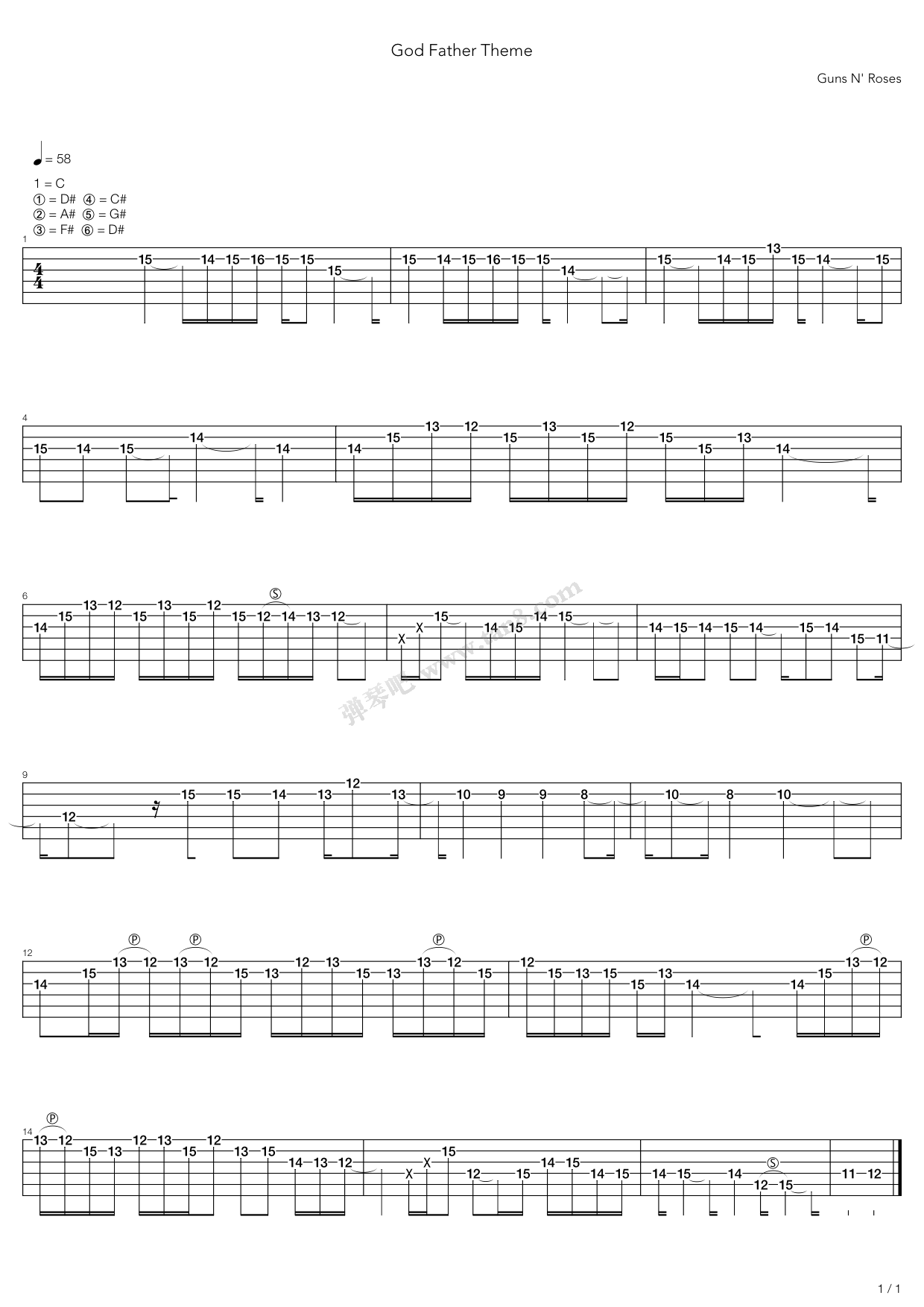 《the godfather theme》,guns n roses(六线谱 吉他谱吉他谱 第1页