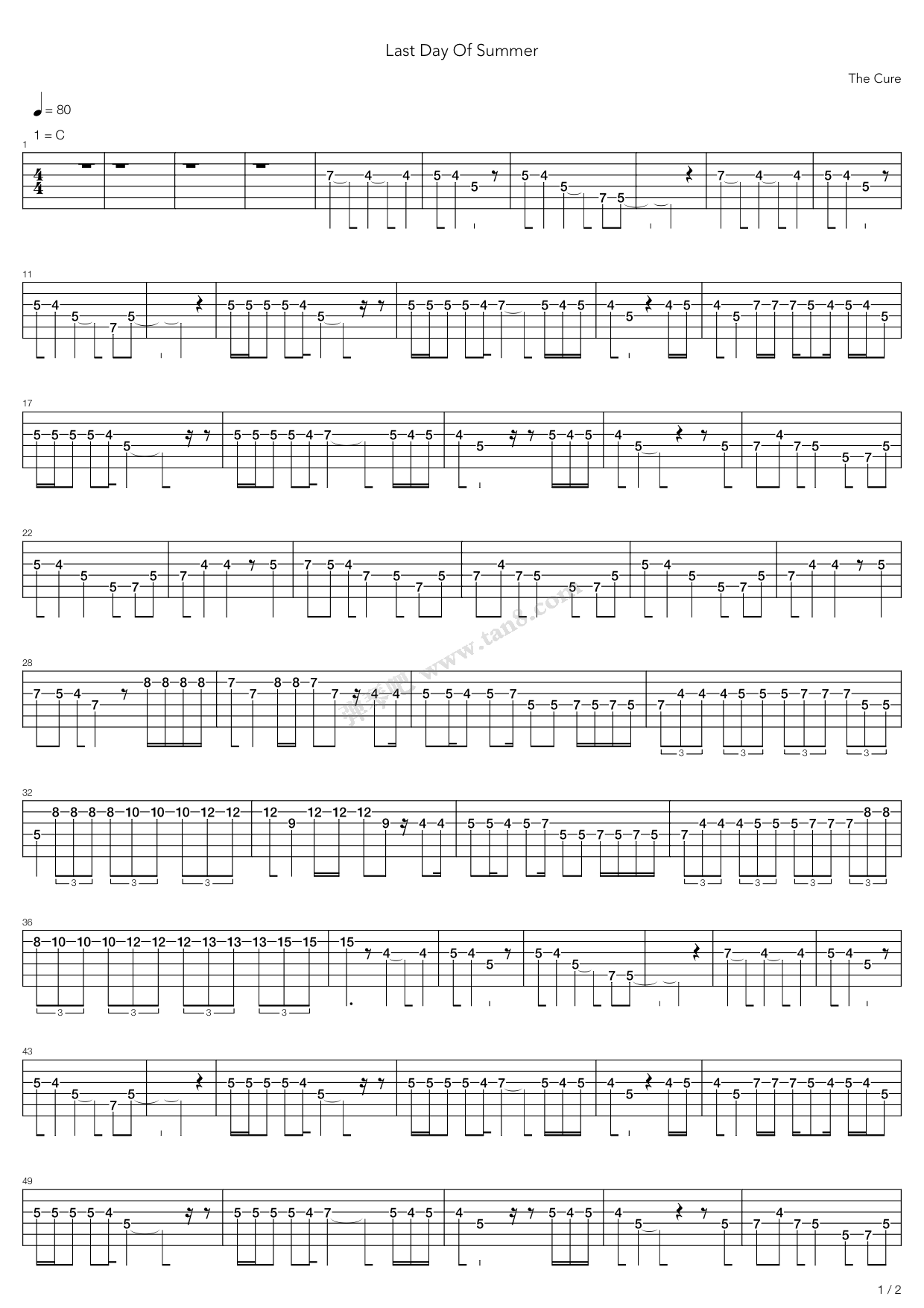 《the last day of summer》,the cure(六线谱 吉他谱吉他谱 第1页