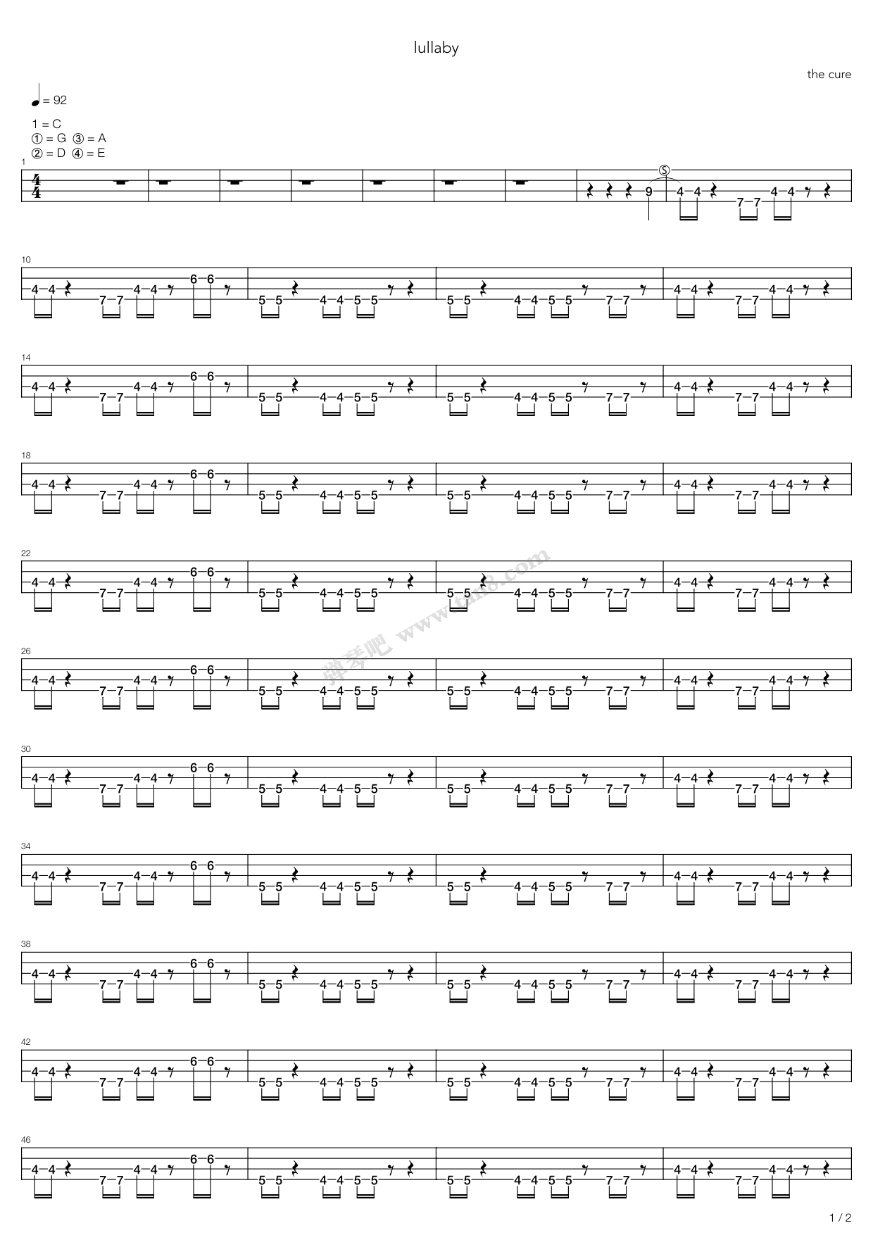 《lullaby》,the cure(六线谱 吉他谱吉他谱 第5页
