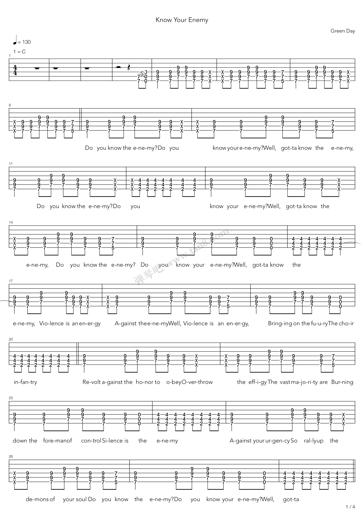 《know your enemy》,green day(六线谱 吉他谱吉他谱 第10页