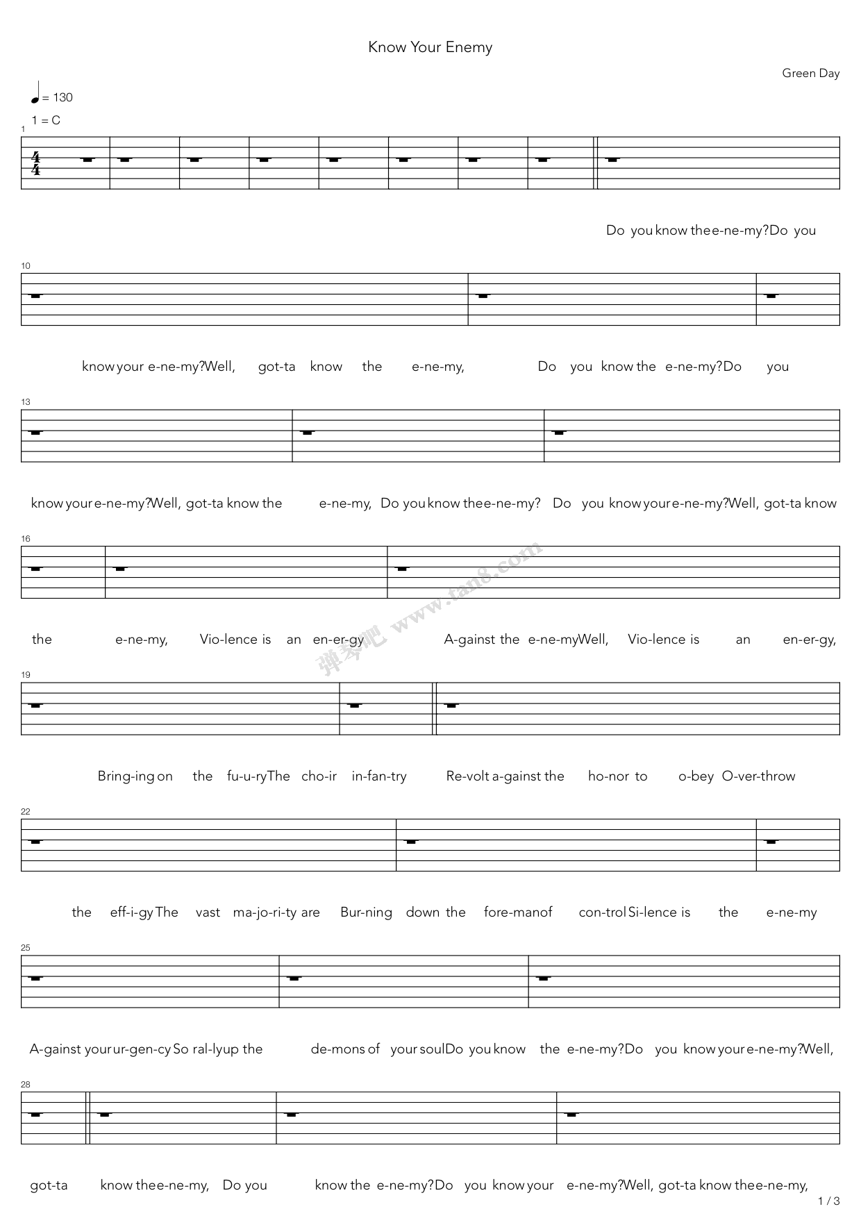《know your enemy》,green day(六线谱 吉他谱吉他谱 第7页