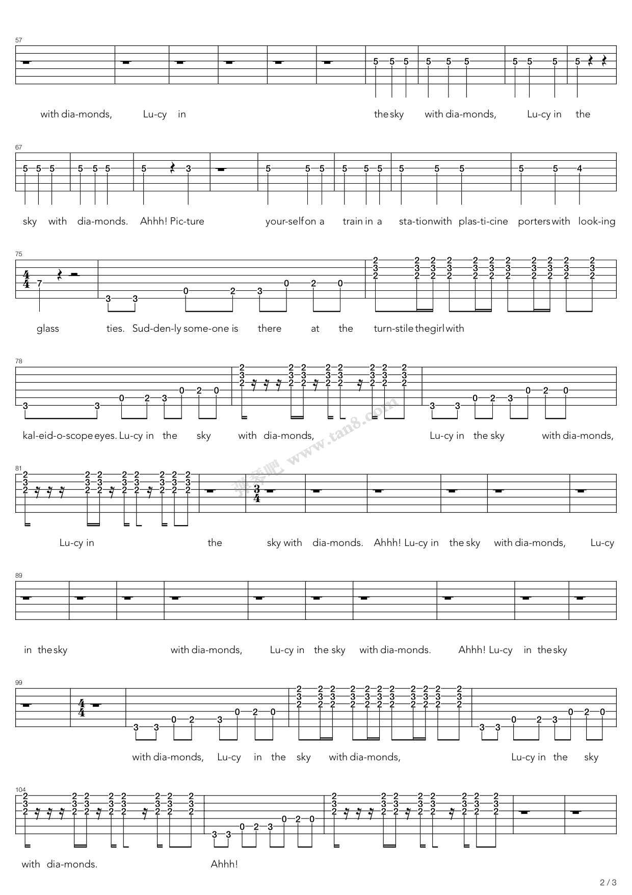 《lucy in the sky with diamonds》,the beatles(六线谱 吉他谱吉他