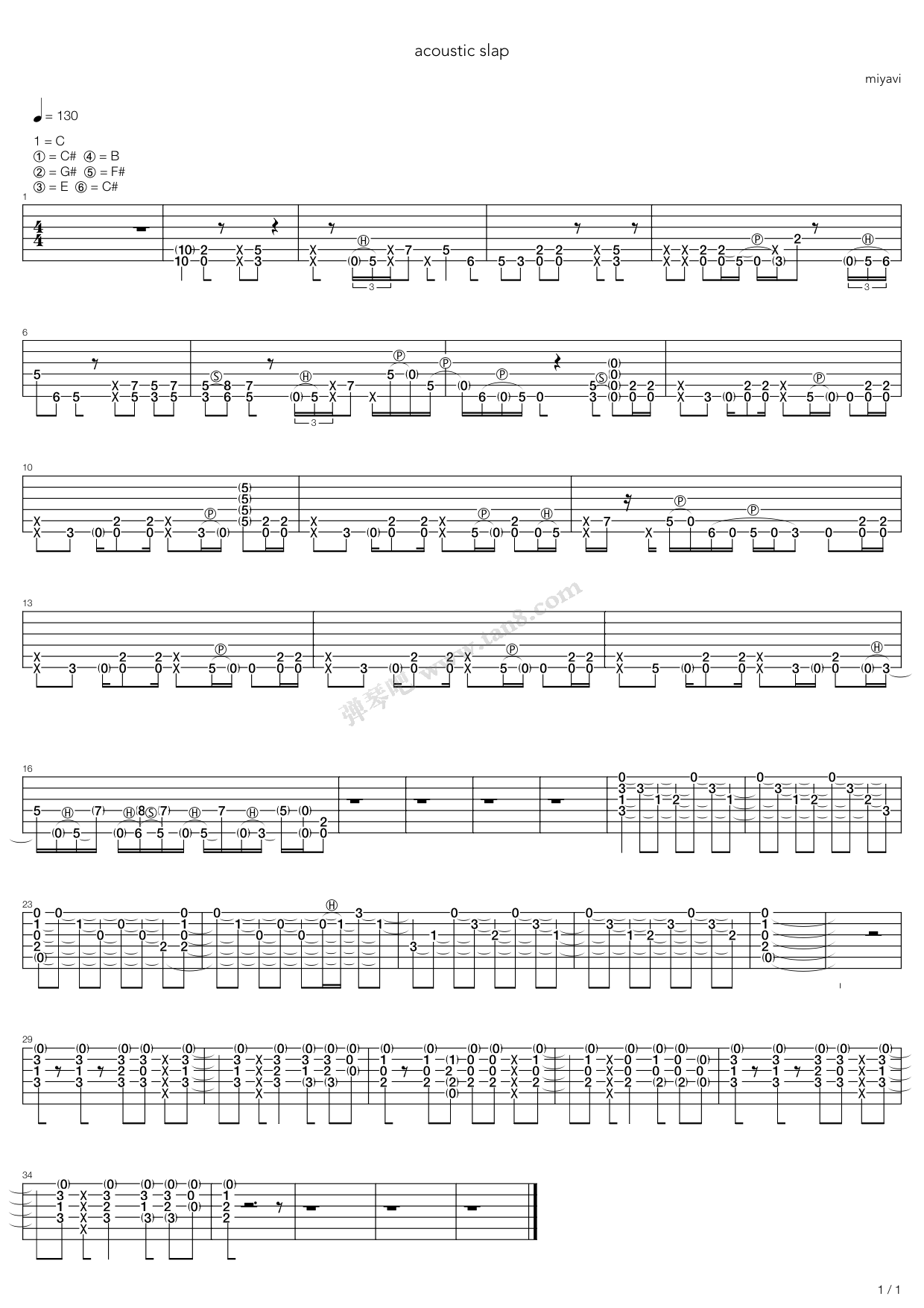 《acoustic slap,雅-miyavi(六线谱 吉他谱吉他谱 第1页
