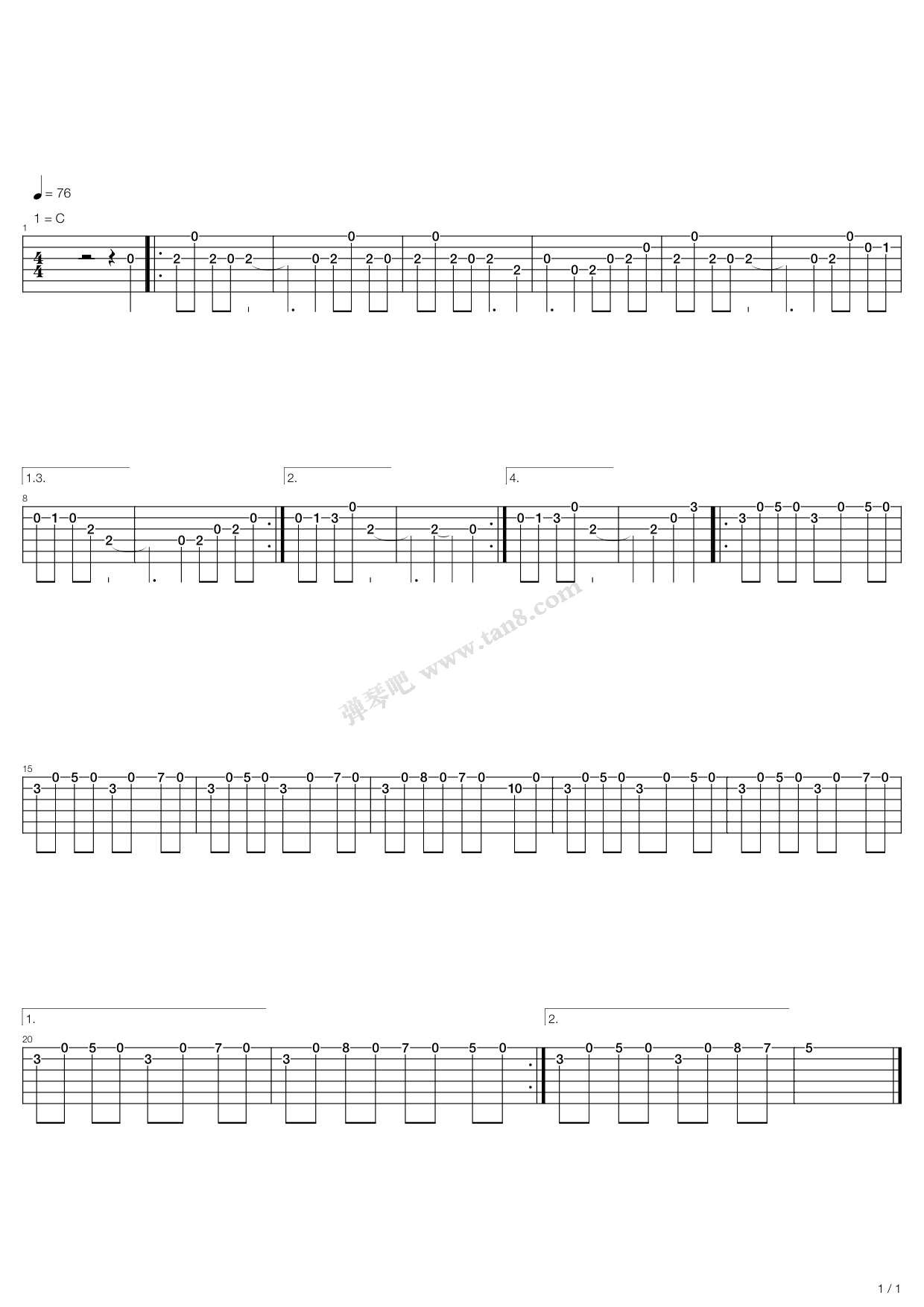 《clannad 潮鸣り,动漫游戏(六线谱 吉他谱吉他谱 第1页