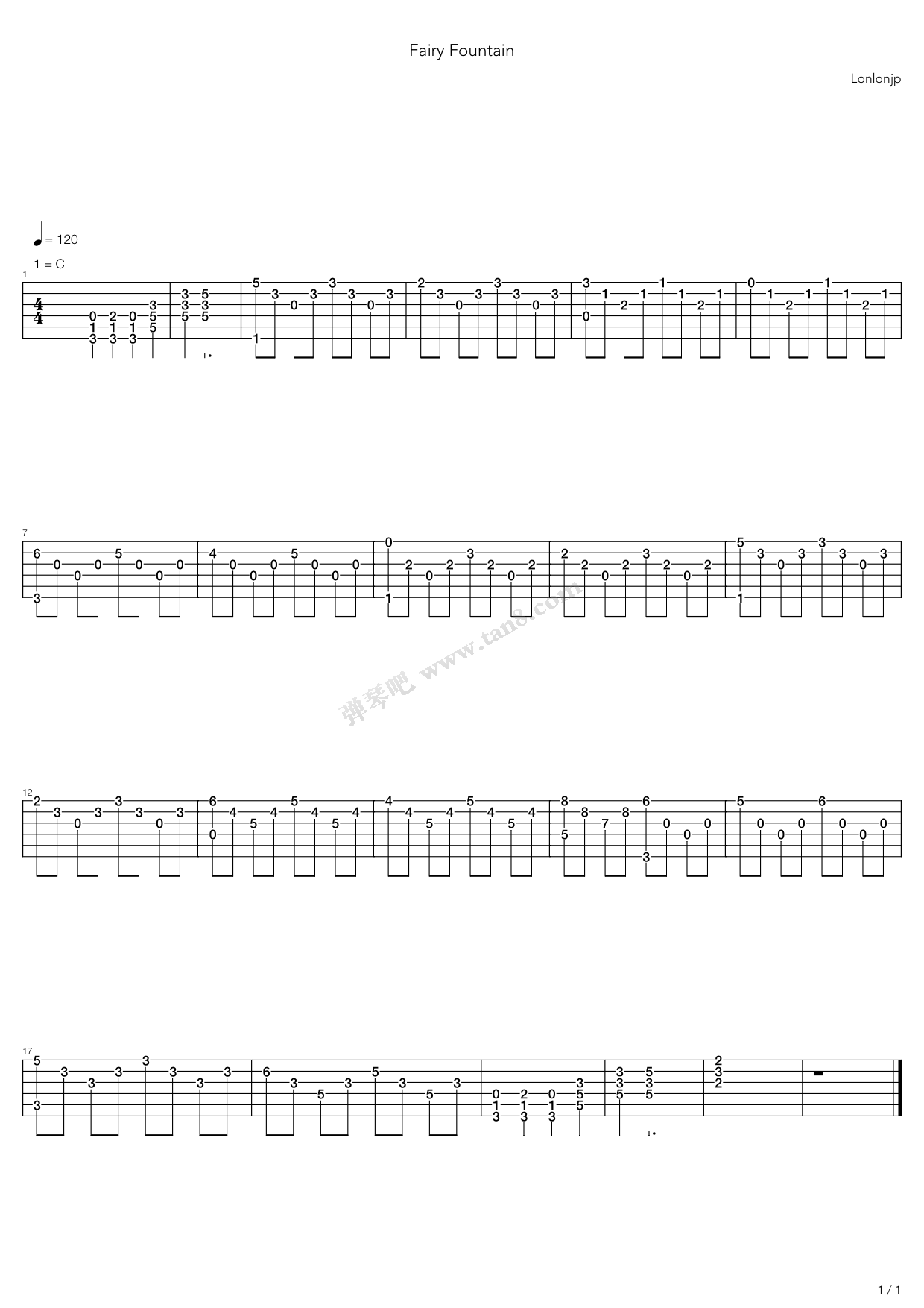 《fairy fountain(塞尔达传说,lonlonjp(六线谱 吉他谱吉他谱 第1