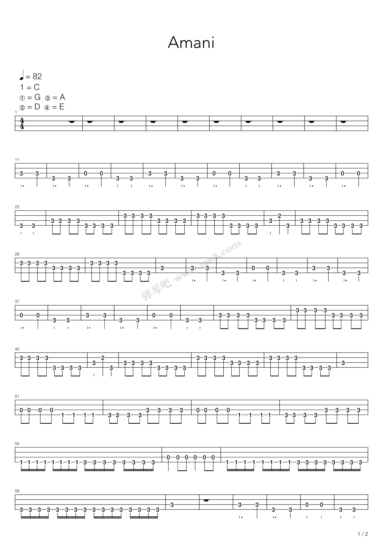 《amani,beyond(六线谱 吉他谱吉他谱 第16页