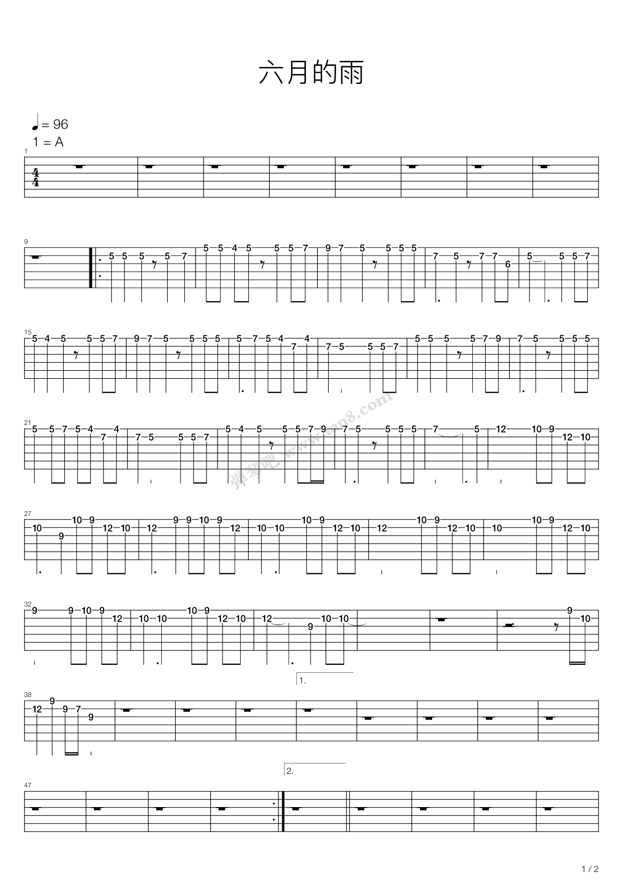 《六月的雨》,胡歌(六线谱 吉他谱吉他谱 第3页
