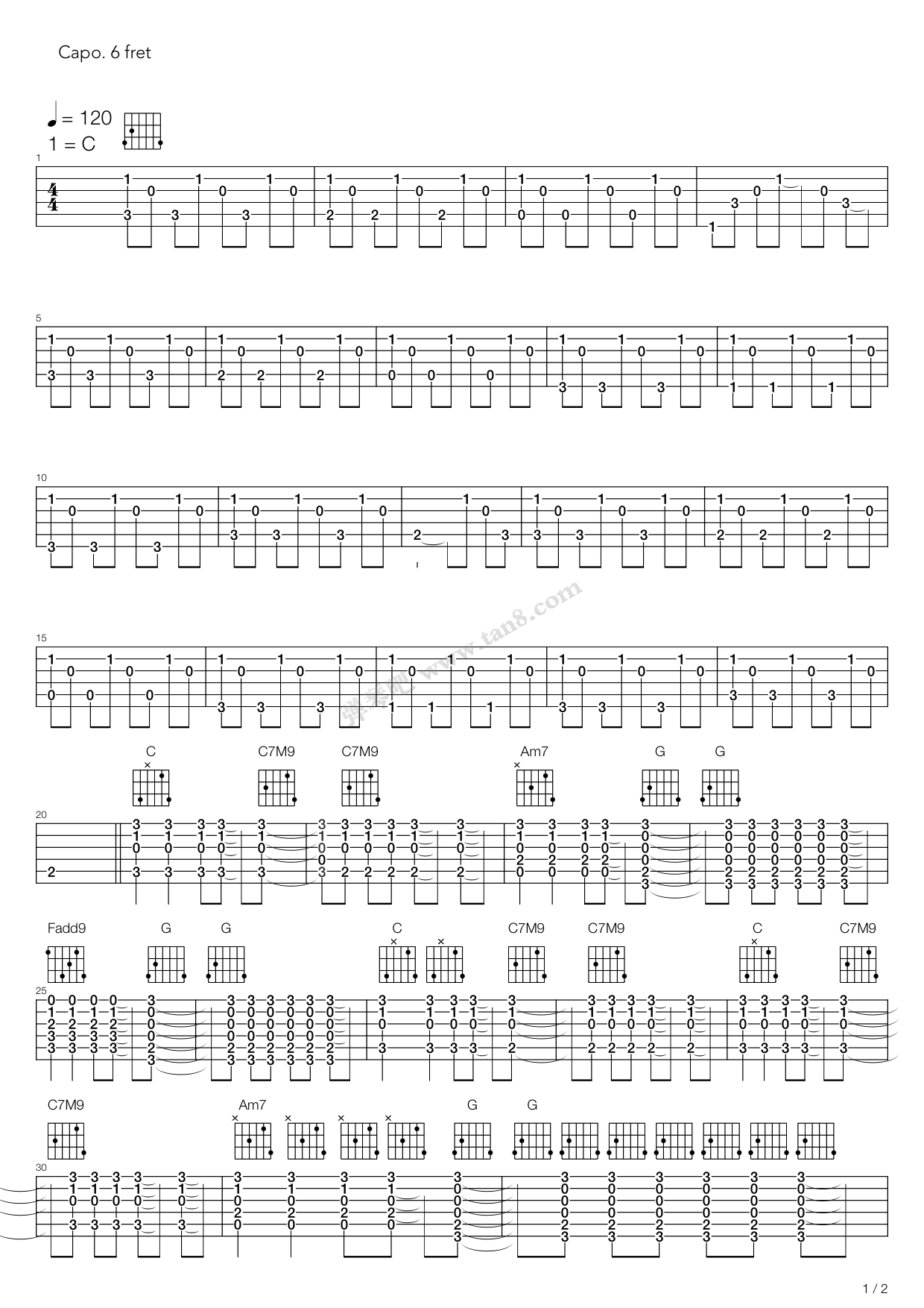 《夜空多灿烂》,果味vc(六线谱 吉他谱吉他谱 第1页