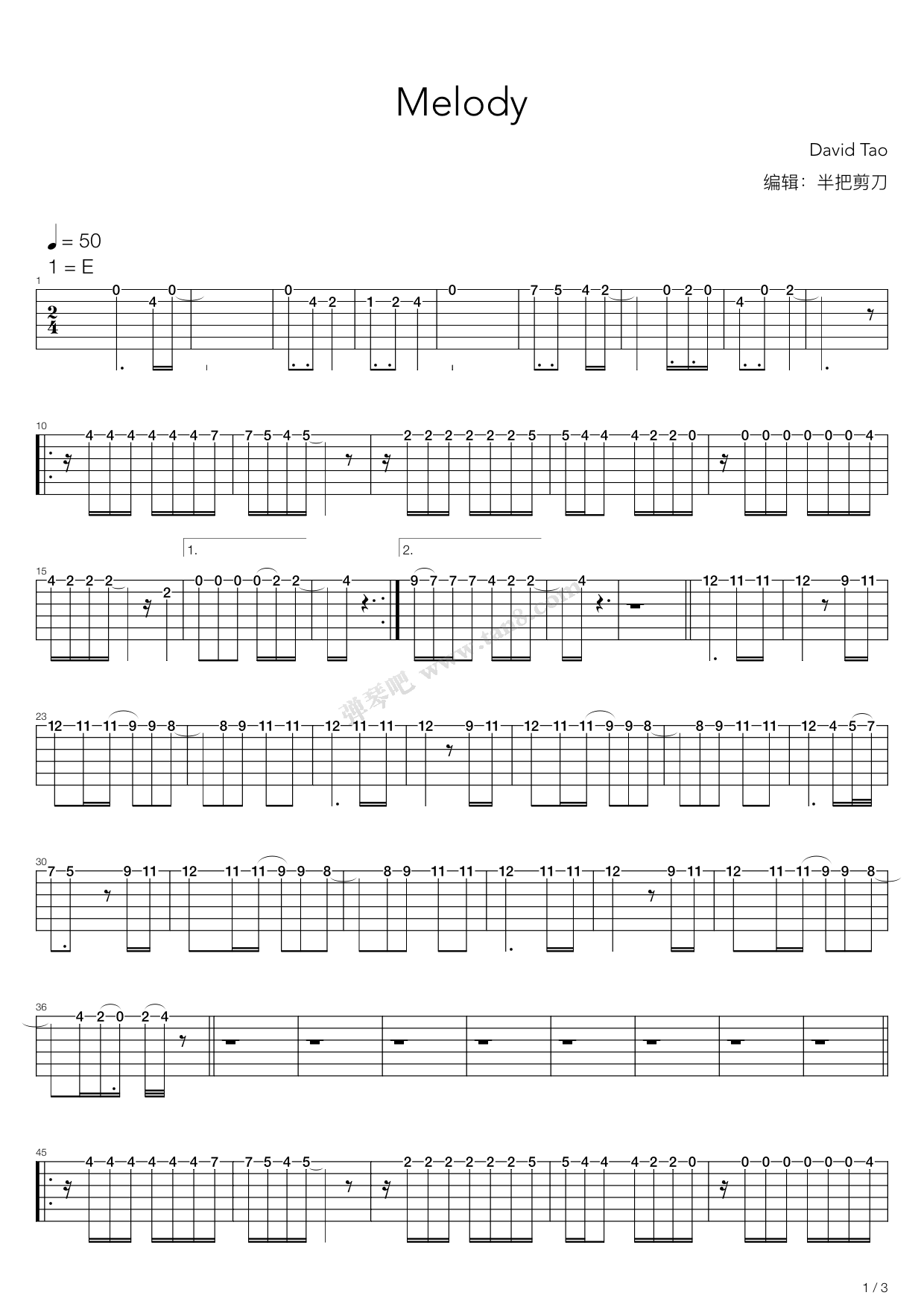 《melody》,陶喆(六线谱 吉他谱吉他谱 第4页