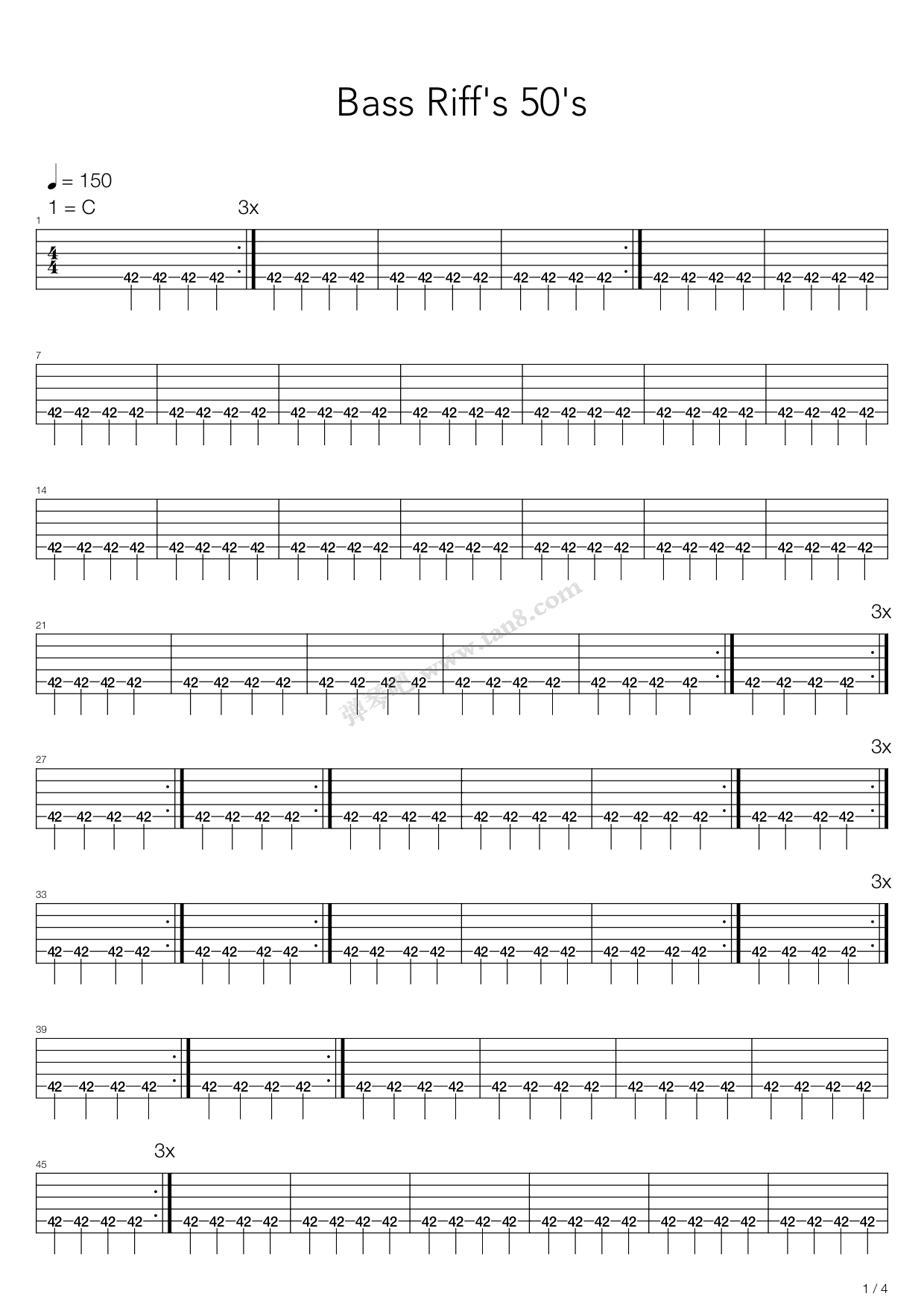 《贝司练习( exercises) - riff_"s 50_"s》,练习曲(六线谱 吉他谱